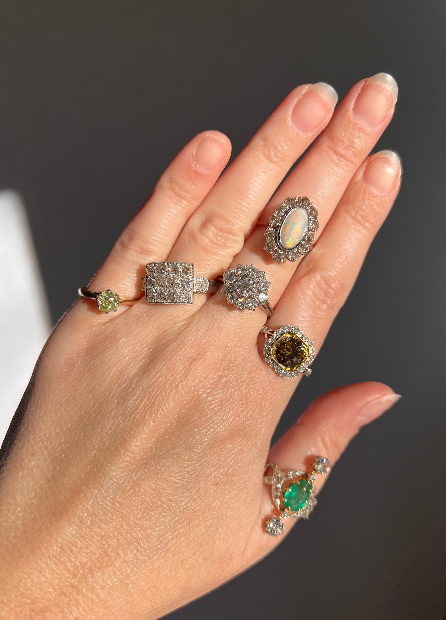 Antique Belle Epoque Pear EMERALD 1.5 Carat Rose Old Mine Cut Diamond XL Swirl Ring French 18k Gold