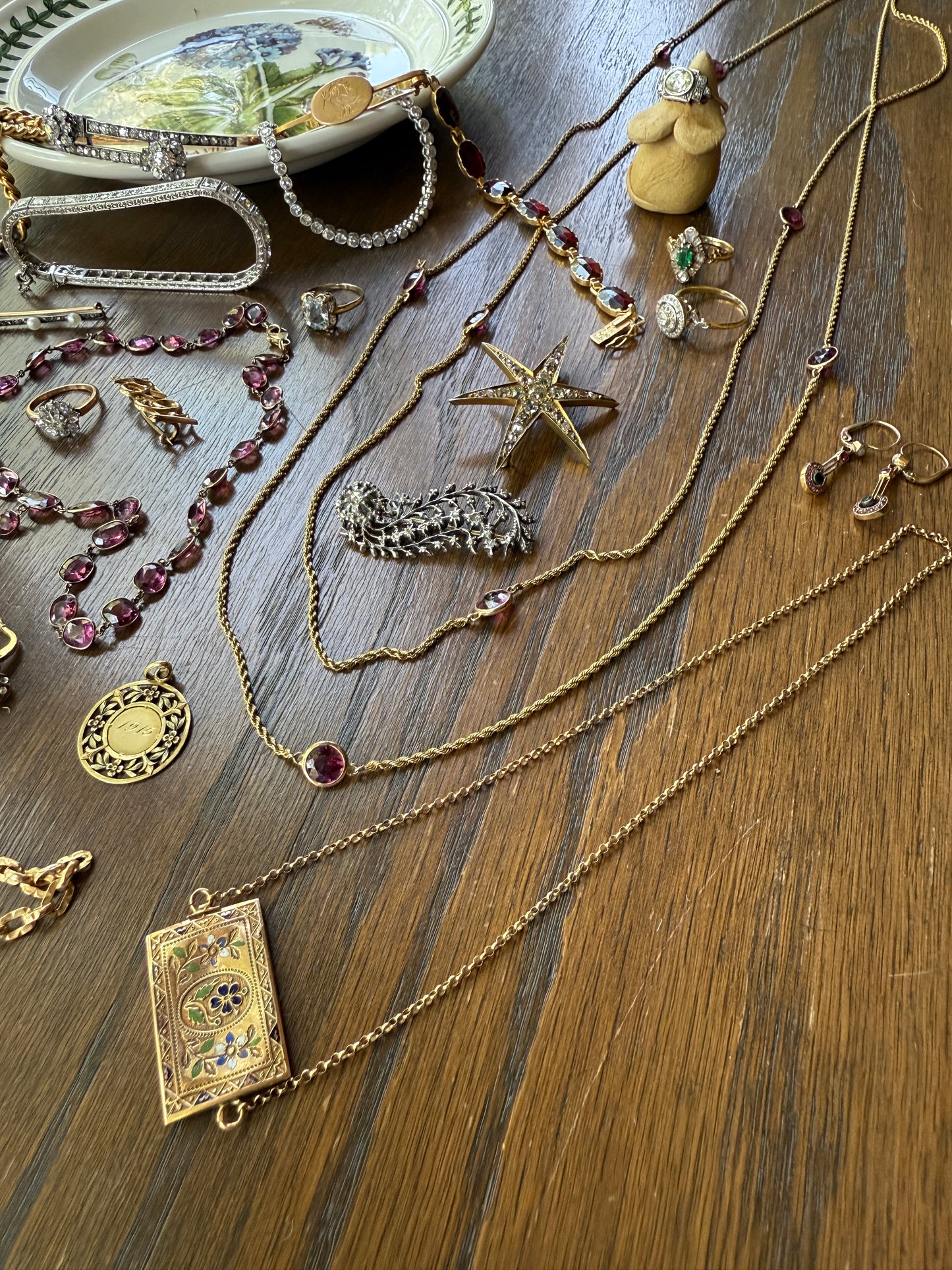 Victorian X Long Antique GARNET Station Chain Guard 67 Inch (!) 5.5 FEET 22g 14k GOLD Necklace Berry Pink Purple Neckmess Body Chain Gift