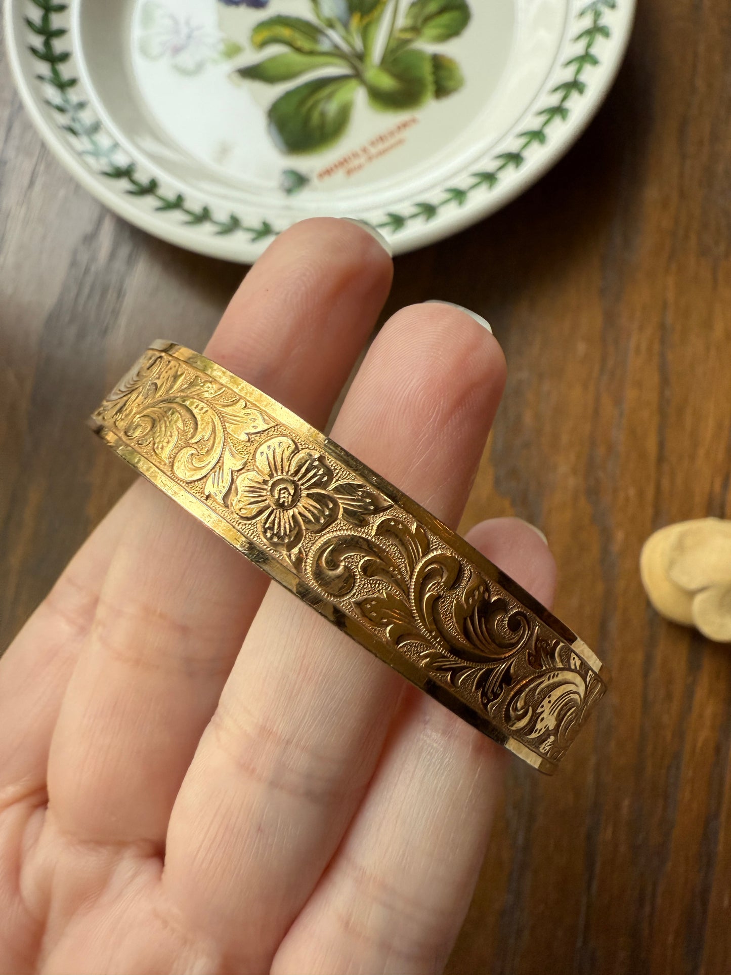 French Vintage to Antique FLORAL Gold Filled Bracelet Hinged Bangle