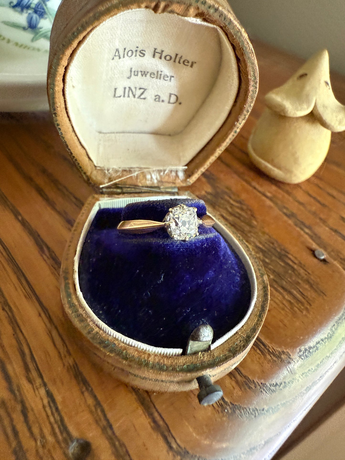Antique Eye Clean .65 Carat Elongated Old Mine Cut DIAMOND French Solitaire Engagement Ring Stacker 18k Gold Wedding Prong Set OMC Gift
