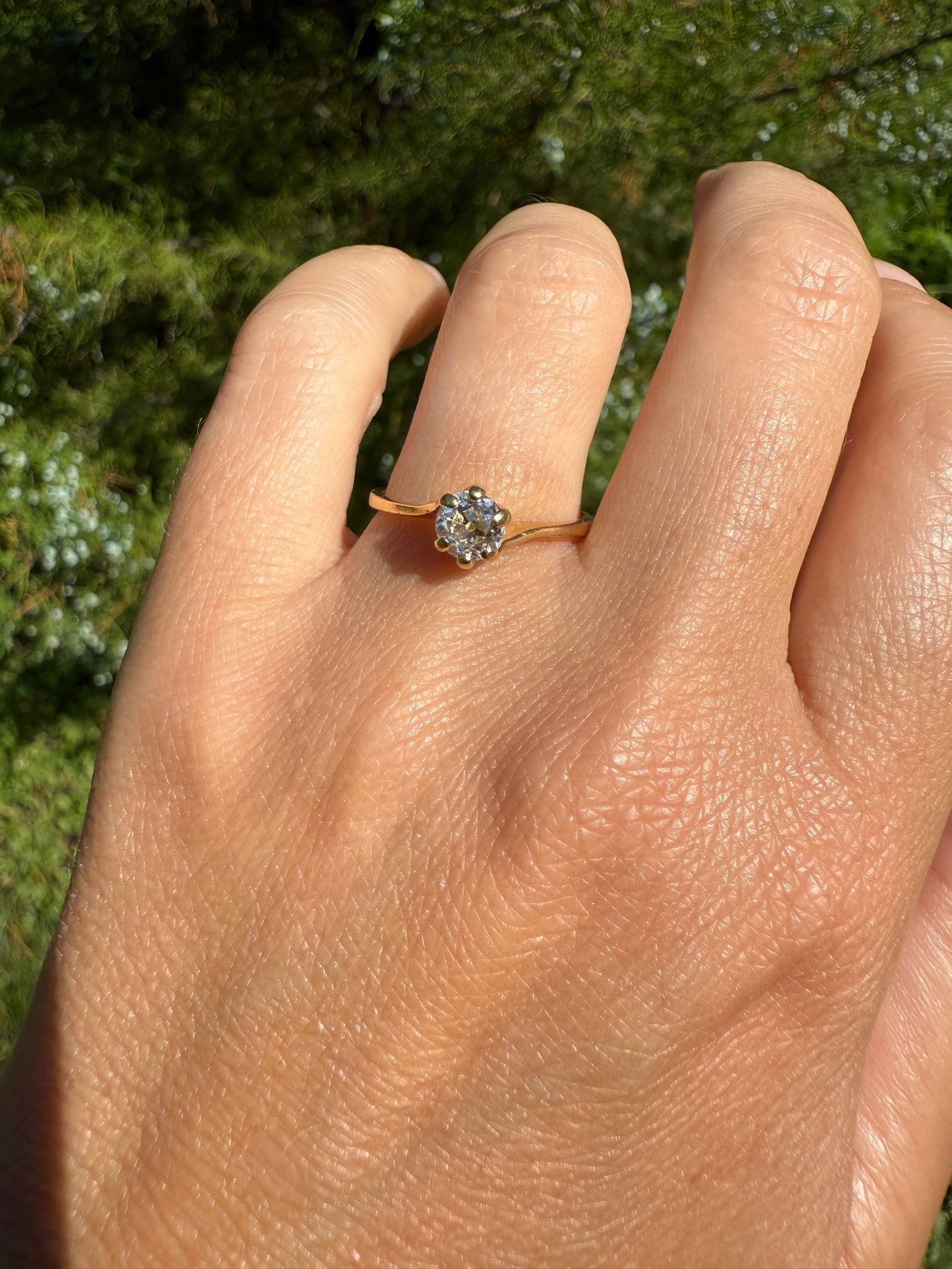 Antique .5 Carat Eye Clean Old Mine Cut Diamond 18k Gold French Swirl Setting Engagement Ring Solitaire