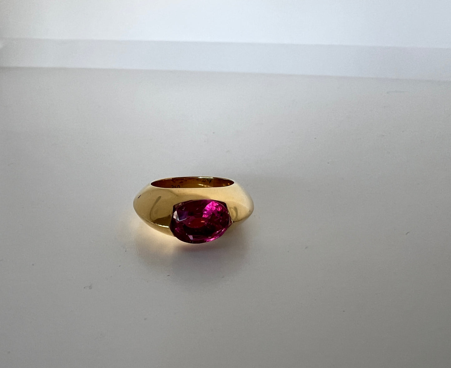 MEGA Natural Pink TOURMALINE Knife Edge Domed Bombe Ring Band French Vintage Preowned HEAVY 13.6g 18k Gold Retro Statement Stacker