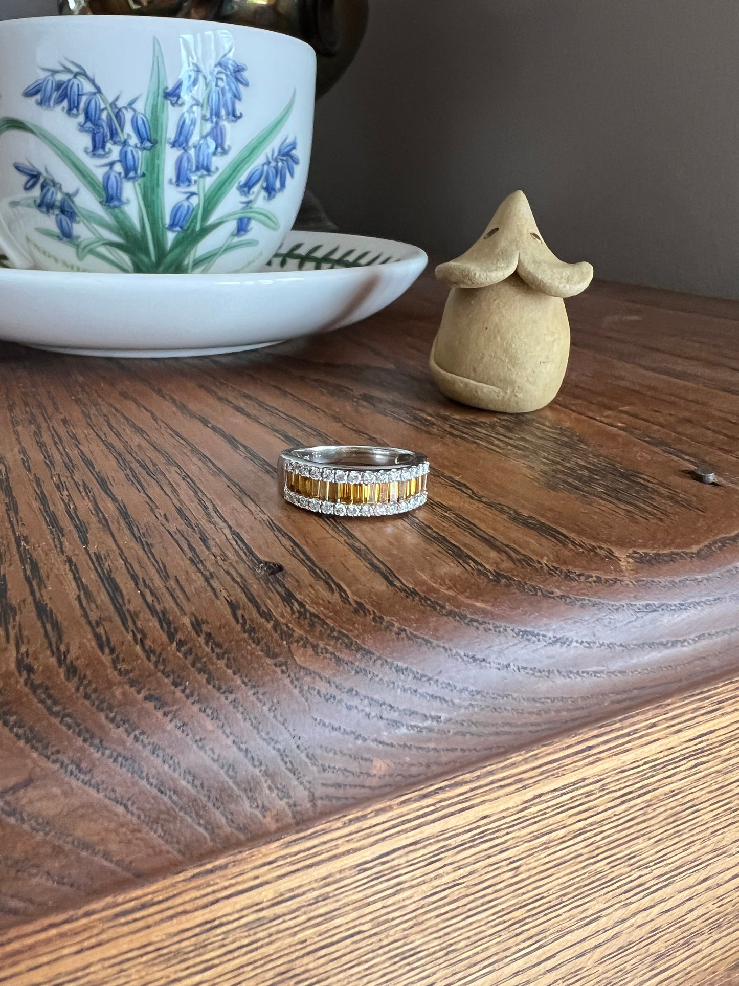 FANCY Intense YELLOW Orange & White 1.9 Carat DIAMOND 18k White Gold Ring Baguette Channel Set Band Half Hoop Stacker