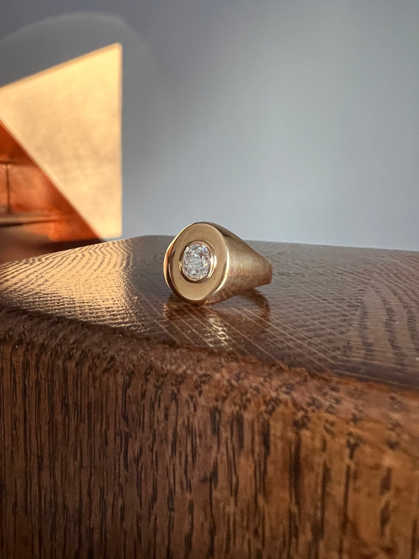 Antique .85 Carat Old Mine Cut DiAMOND Ring 10.7g 18k GOLD French Signet Solitaire Chunky