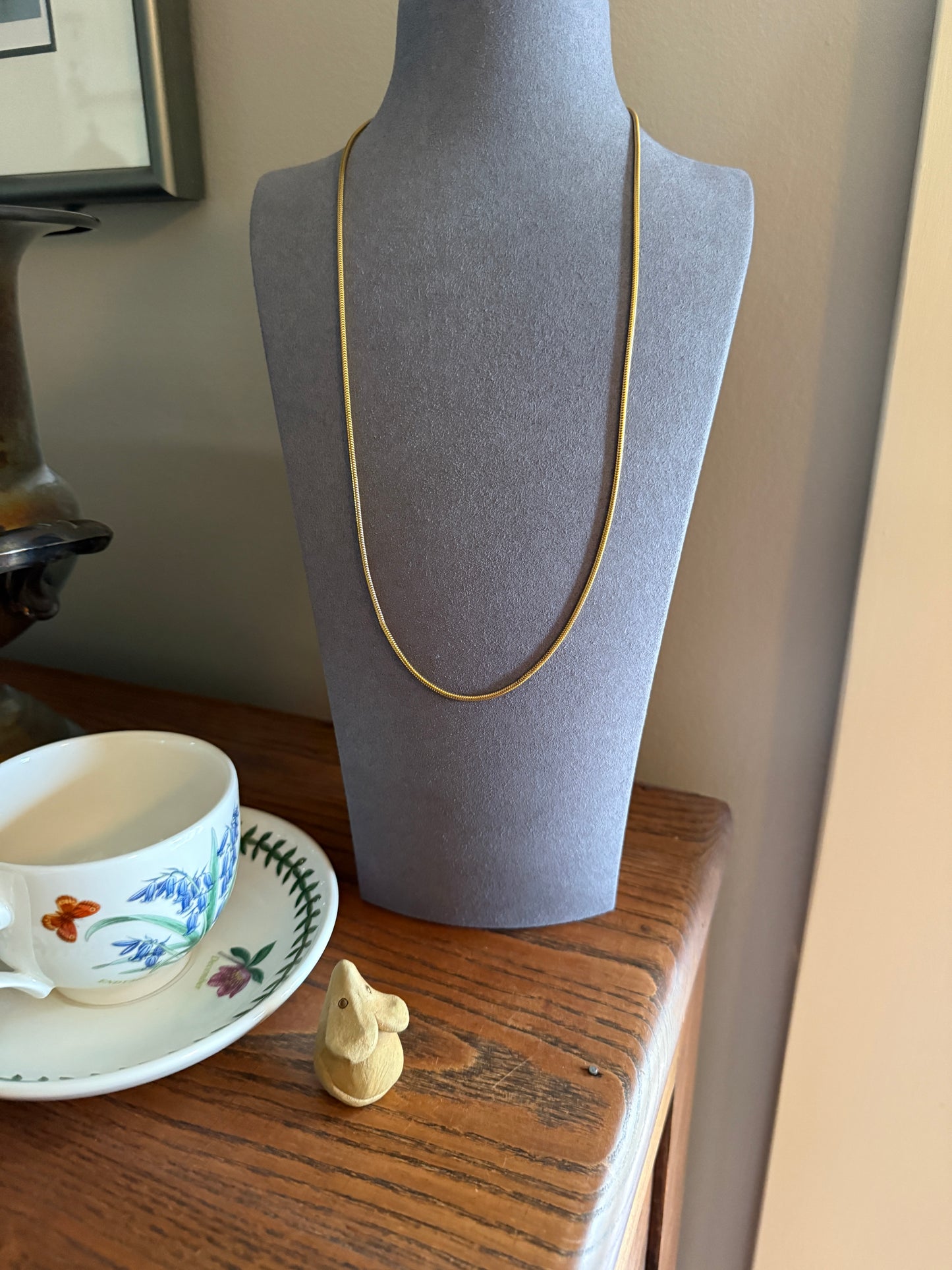 French Vintage Gold Filled Liquid Snake Tube Chain Layering Long Necklace