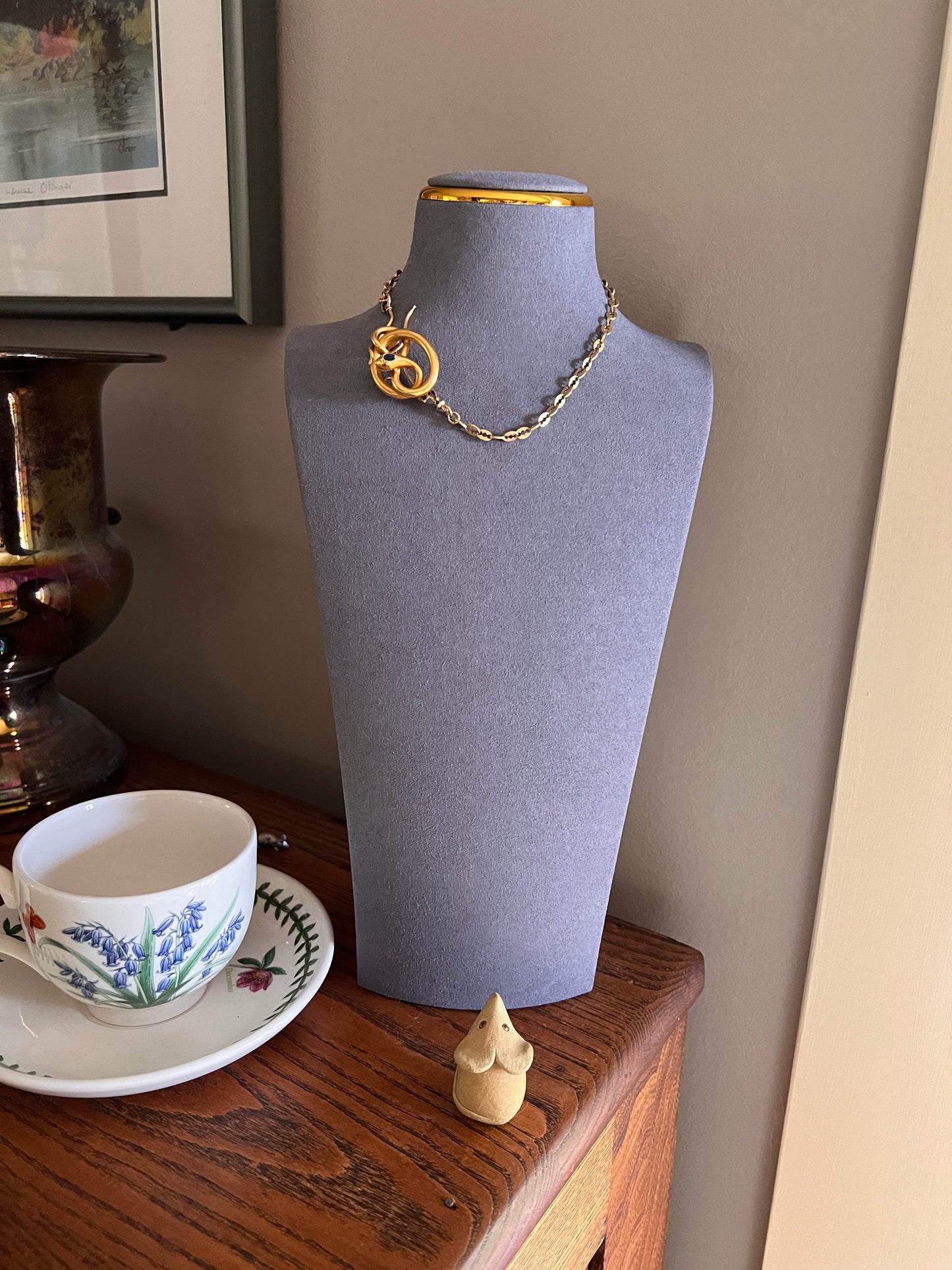 Smiling SNAKE XL Victorian Antique Figural TEETH! 7.5g 18k Gold Solid Brooch or Pendant Holder Connector Sapphire Head Ruby Eyes