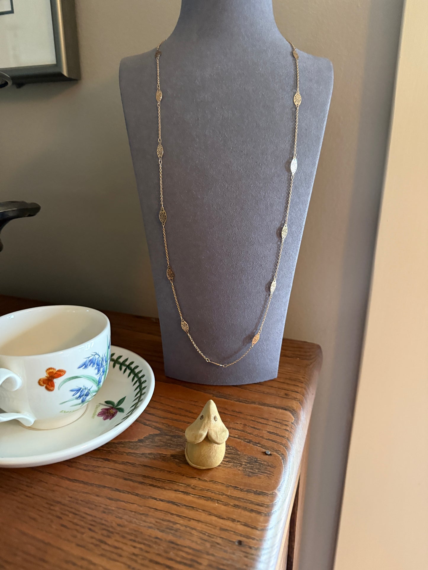 French Vintage Gold Filled Ornate Openwork Oval Link Long Chain