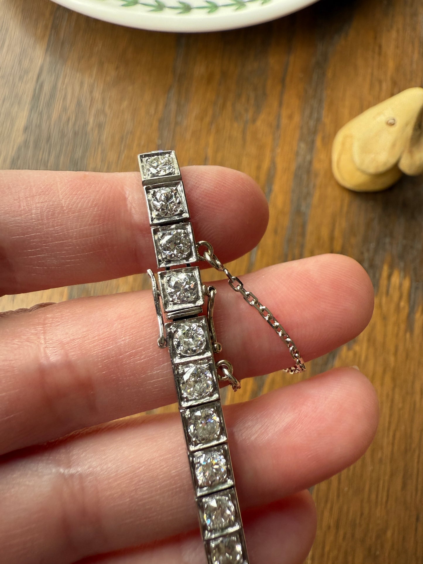 Antique 9.5 CARAT 35 Old European & Mine Cut DIAMOND Line Riviera Tennis Bracelet Platinum French Square Bezel Rivere Wriststack 9.5Ctw OmC