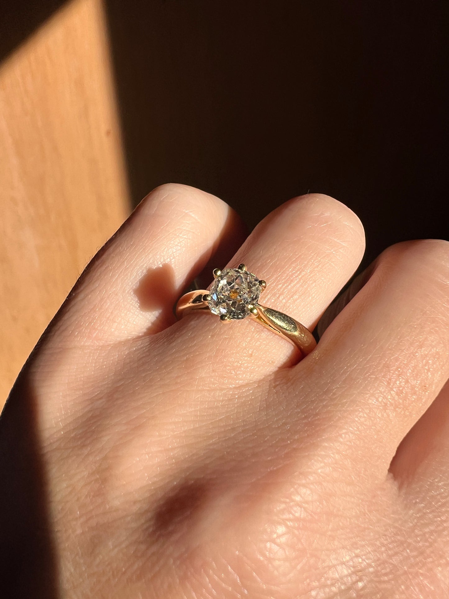 Vintage EYE CLEAN 1 Carat + French Solitaire Ring Chunky Antique Cushion Old Mine Cut DIAMOND Band 18k Gold Engagement