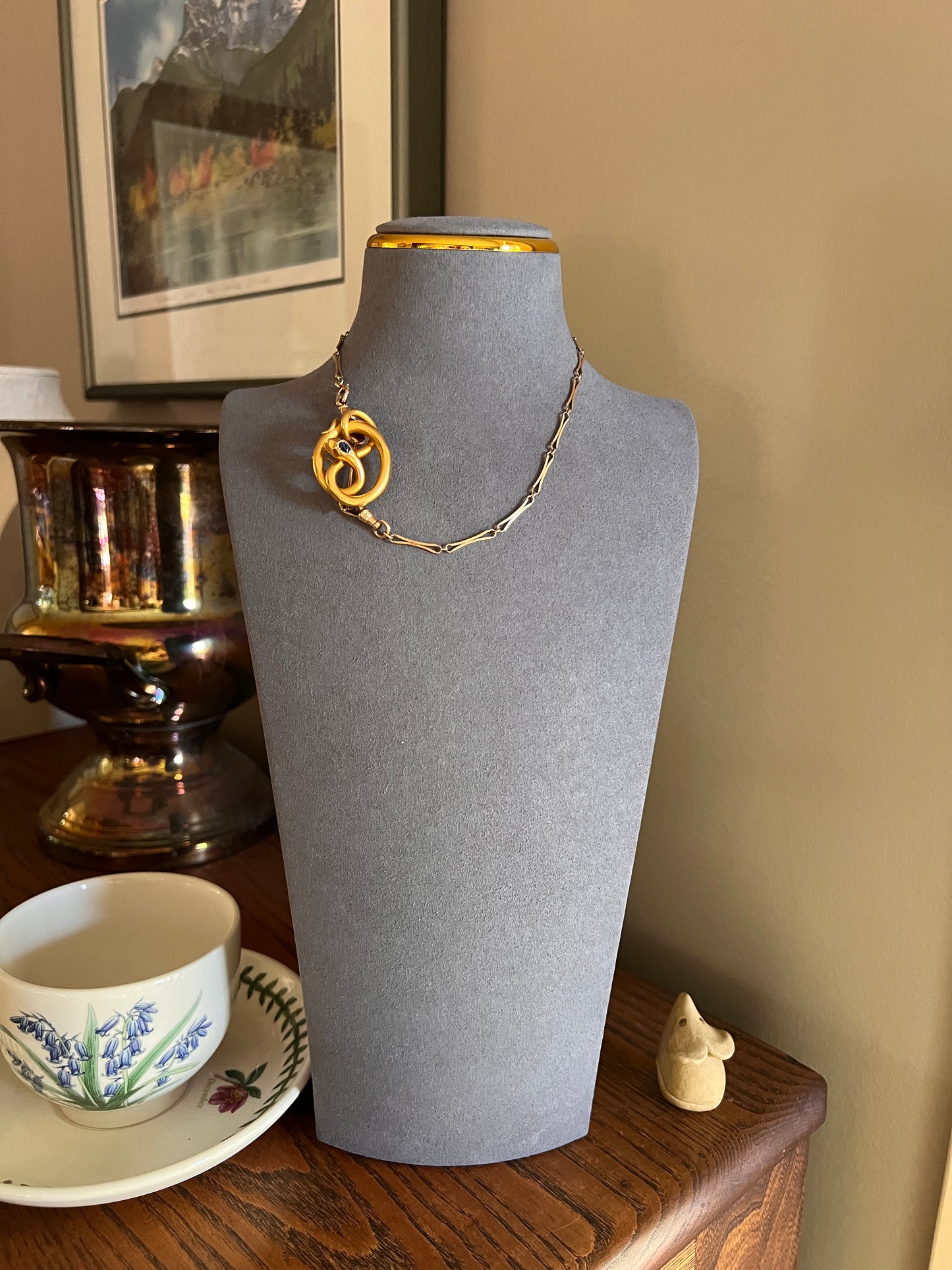 Smiling SNAKE XL Victorian Antique Figural TEETH! 7.5g 18k Gold Solid Brooch or Pendant Holder Connector Sapphire Head Ruby Eyes
