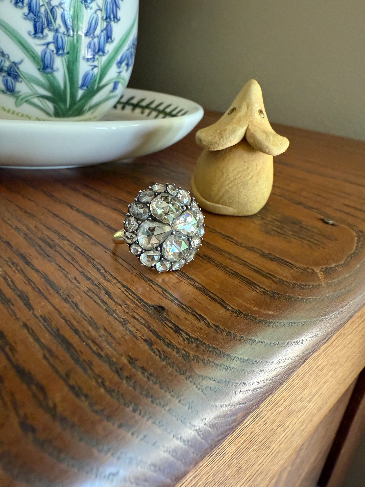 Stunning Antique 6 Carat Scale Dutch Rose Cut DIAMOND 14k Gold Silver Cluster Chunky Pear Stacker Rare Bauble