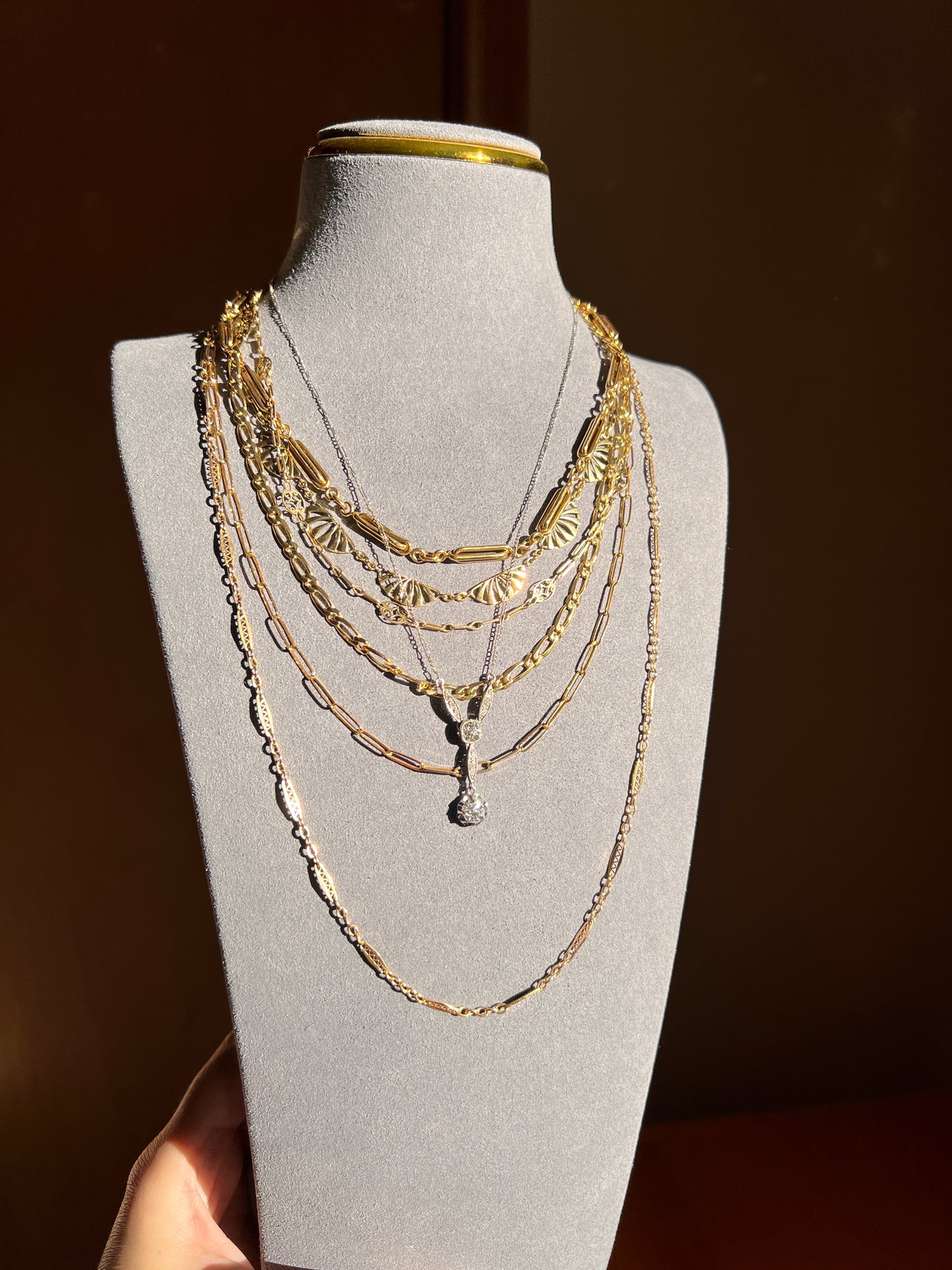 Art Deco 1.2 Carat Old Mine Cut DIAMOND French Antique 18k White Gold & Platinum Y Pendant on Chain Necklace