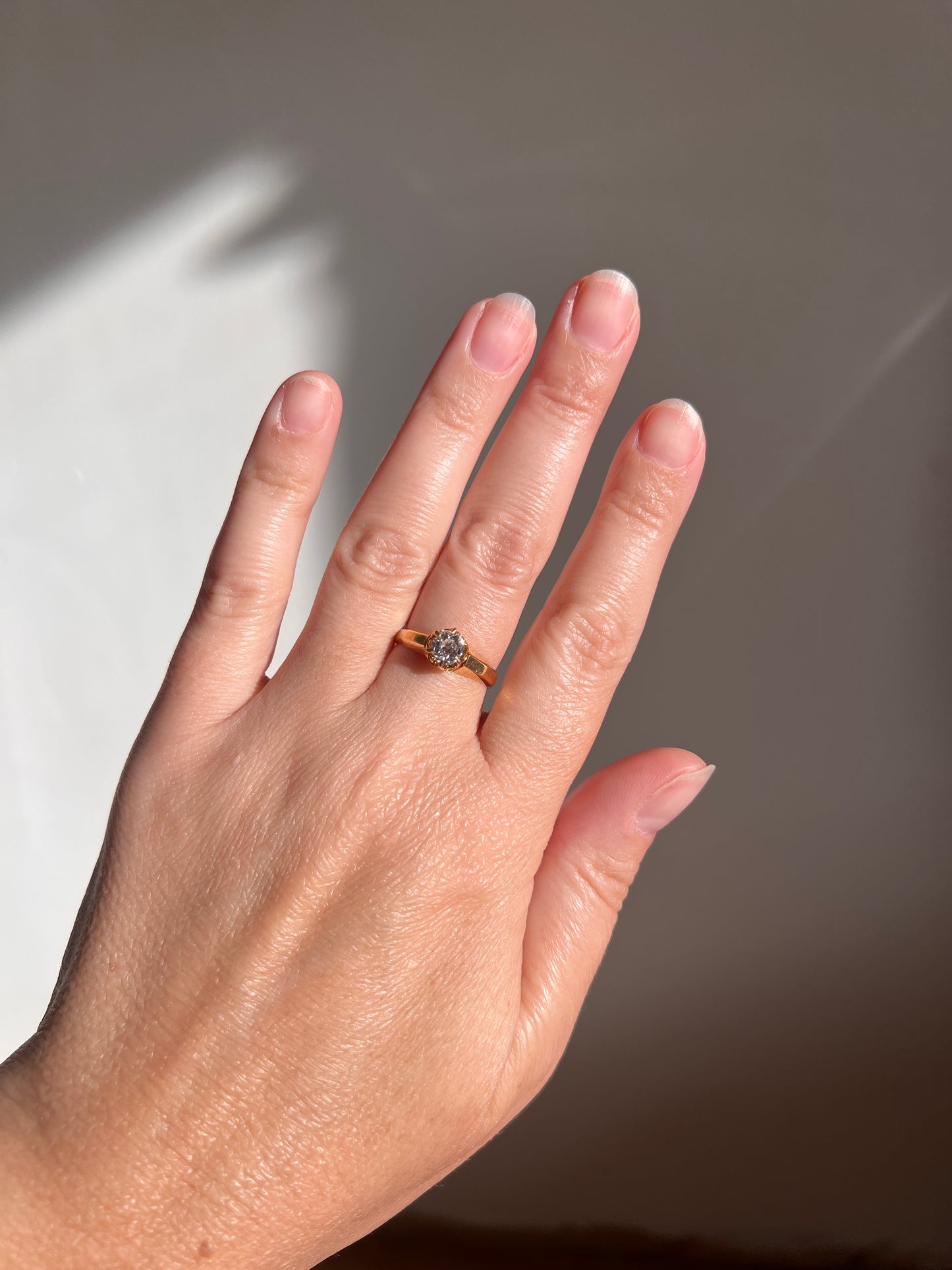 BEVELED Antique Eye Clean .6 Carat FIERY Old Mine Cut DIAMOND Solitaire Ring 18k Gold Engagement