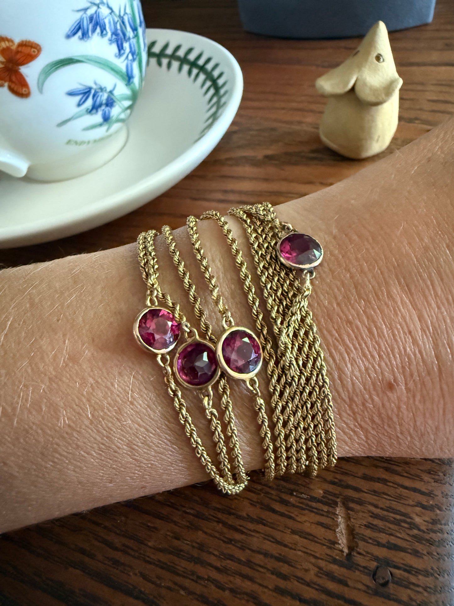 Victorian X Long Antique GARNET Station Chain Guard 67 Inch (!) 5.5 FEET 22g 14k GOLD Necklace Berry Pink Purple Neckmess Body Chain Gift