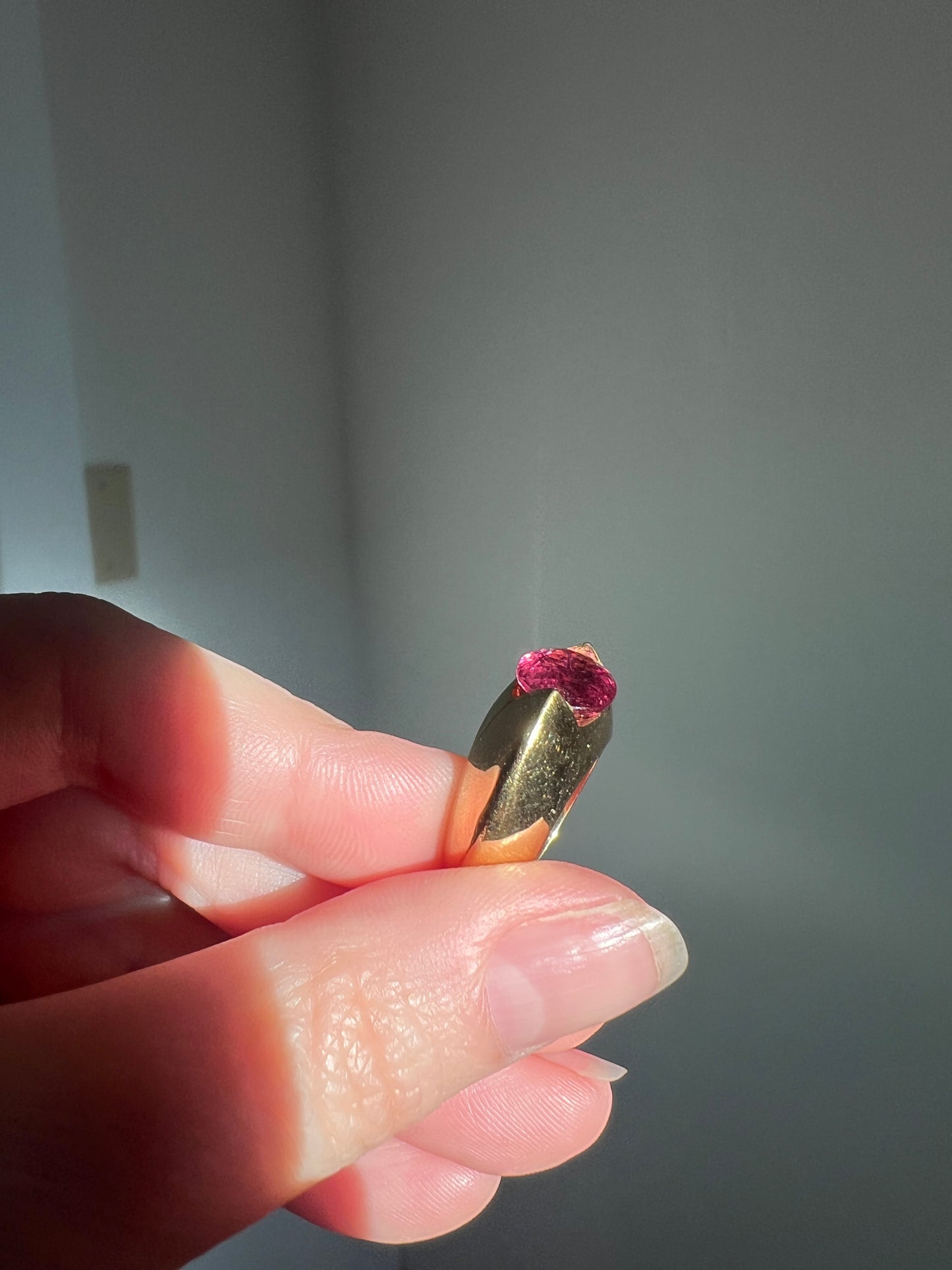 MEGA Natural Pink TOURMALINE Knife Edge Domed Bombe Ring Band French Vintage Preowned HEAVY 13.6g 18k Gold Retro Statement Stacker