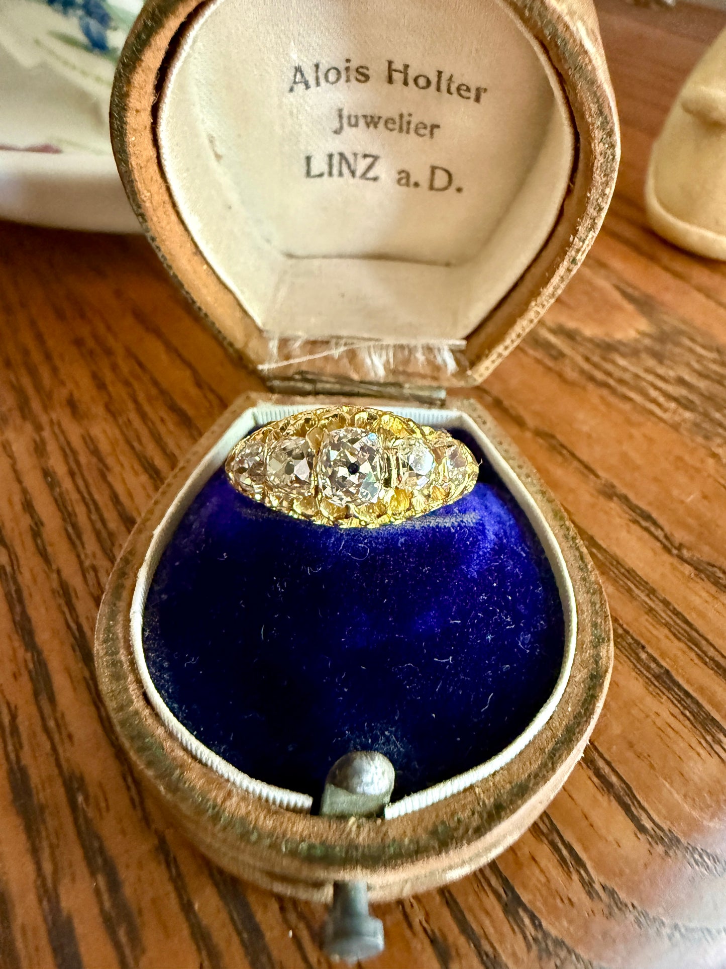 Most Ornate Victorian Antique Chunky Five Stone 1.8 Carat Old Mine Cut Diamond Band 18k Gold Ring Stacker Crown Prongs