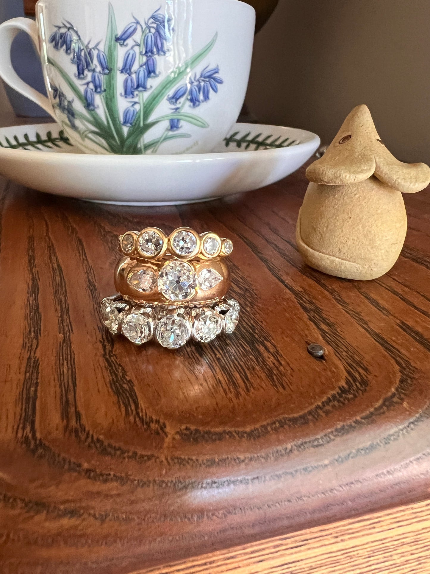 Unique SIX Stone .84 Carat Old European Transitional Cut DIAMOND Set Band Stacker Ring 18k Gold French Vintage
