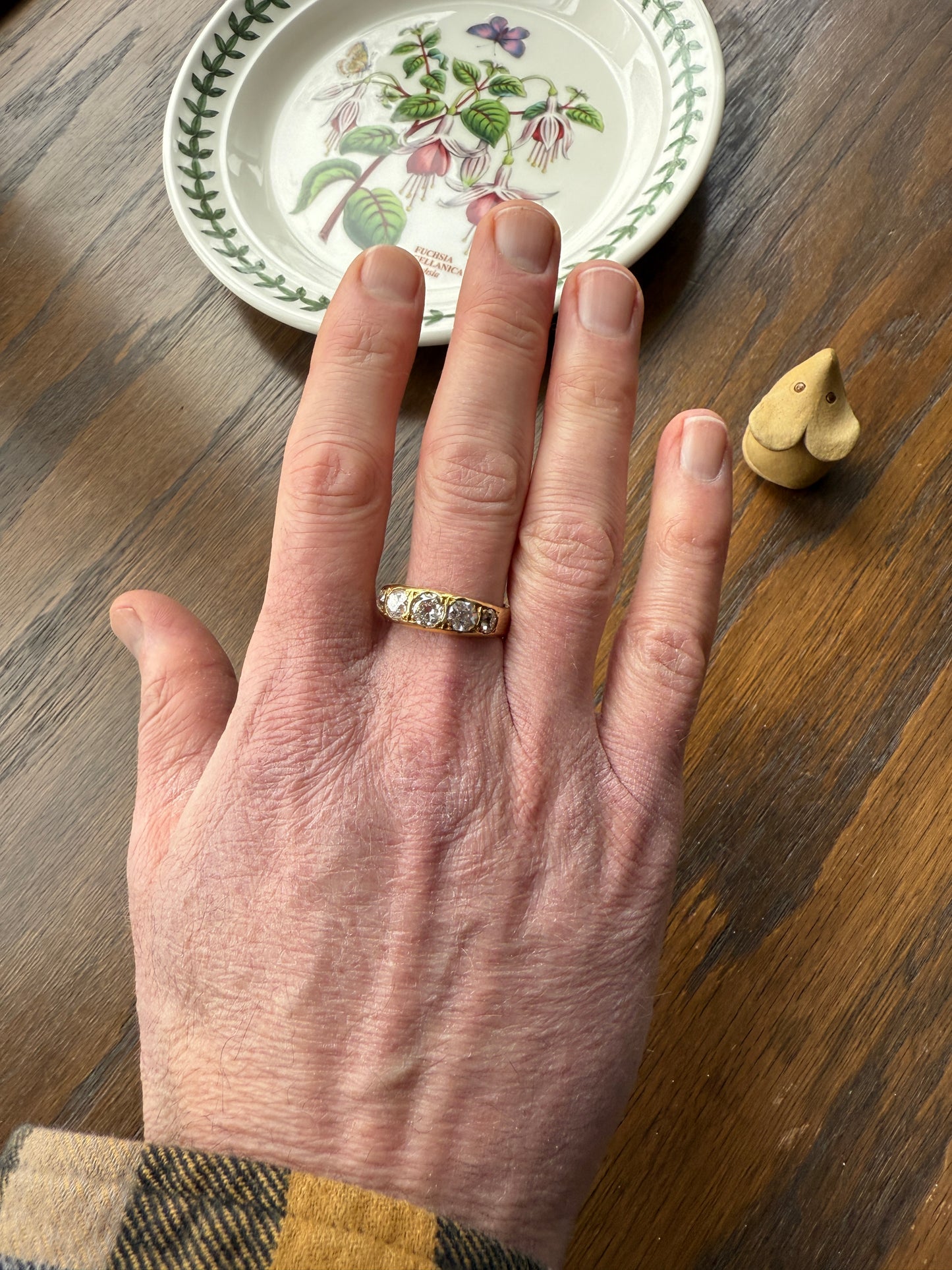 XL 2.5 Carats FIVE Stone Old Mine Cut DIAMOND Gypsy Ring Wide Band 18k Gold Solid Chunky Antique Edwardian Victorian Stacker OmC Man Unisex