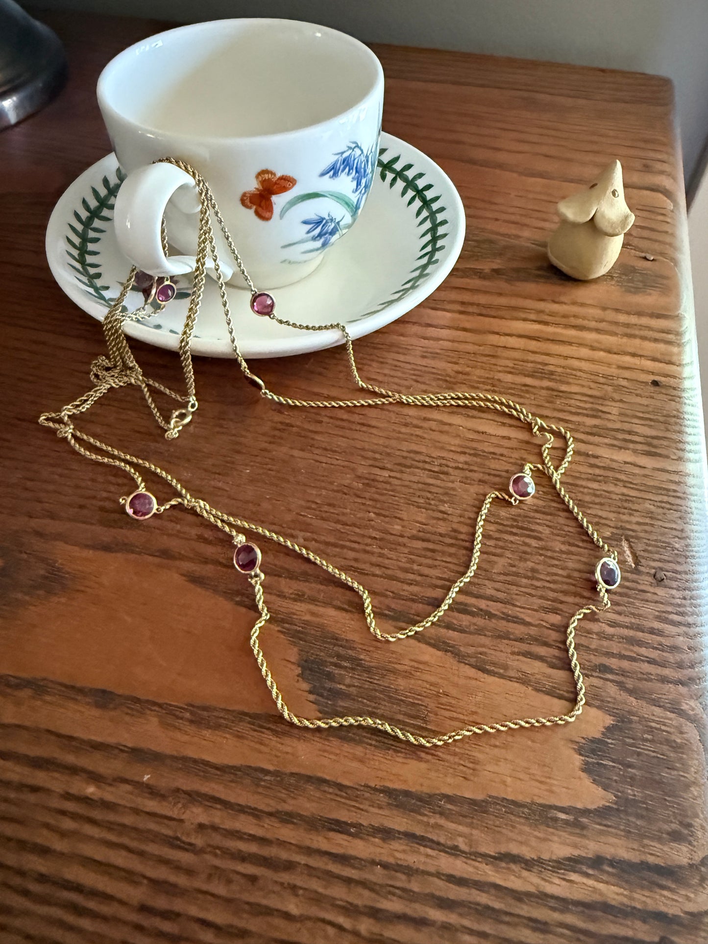 Victorian X Long Antique GARNET Station Chain Guard 67 Inch (!) 5.5 FEET 22g 14k GOLD Necklace Berry Pink Purple Neckmess Body Chain Gift