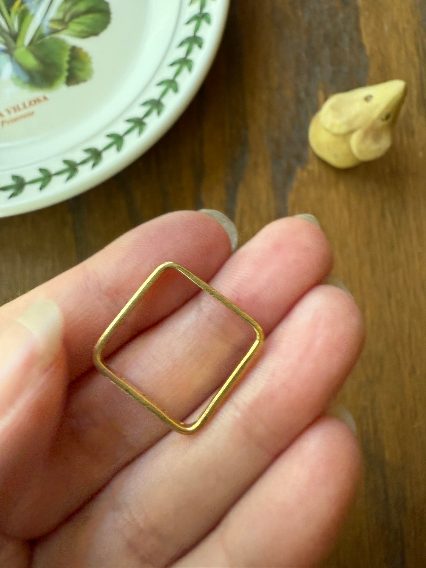 SQUARE Unique Vintage Skinny Band 18k Gold Solid Stacker Ring Geometric Single Cut Diamonds Seven Stone Skinniest Dainty Minimalist