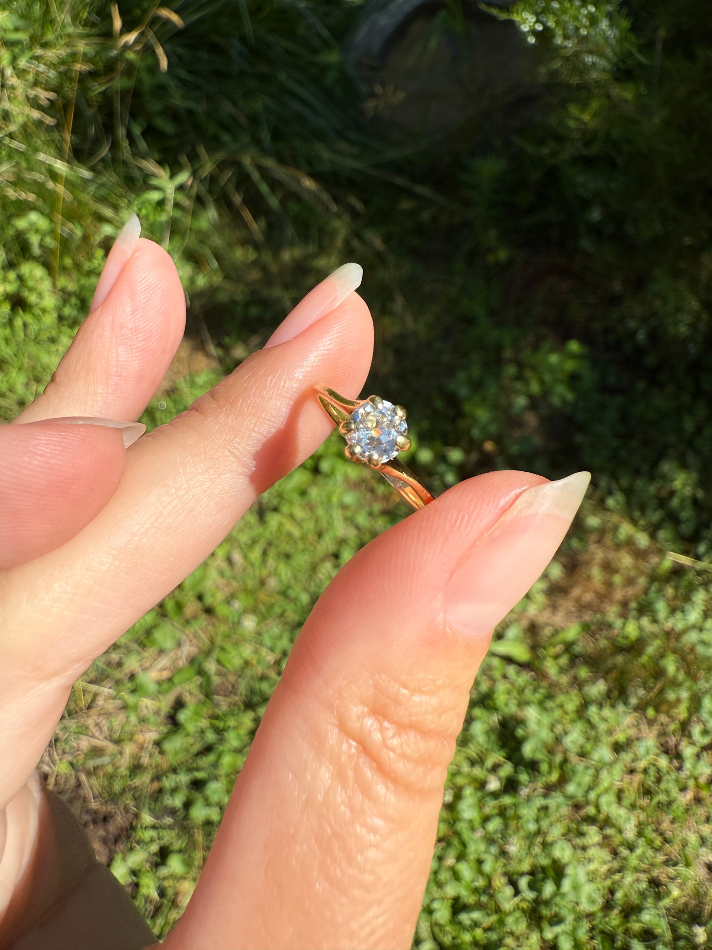 Antique .5 Carat Eye Clean Old Mine Cut Diamond 18k Gold French Swirl Setting Engagement Ring Solitaire