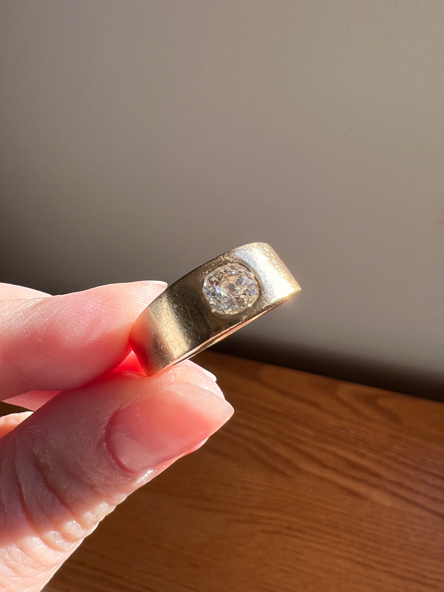 HEAVY .8 Carat Antique Eye Clean Old Mine Cut DIAMOND French Vintage 13g 18k Gold Gypsy Band Ring Solitaire Gift Stacker Chunky Unisex Man