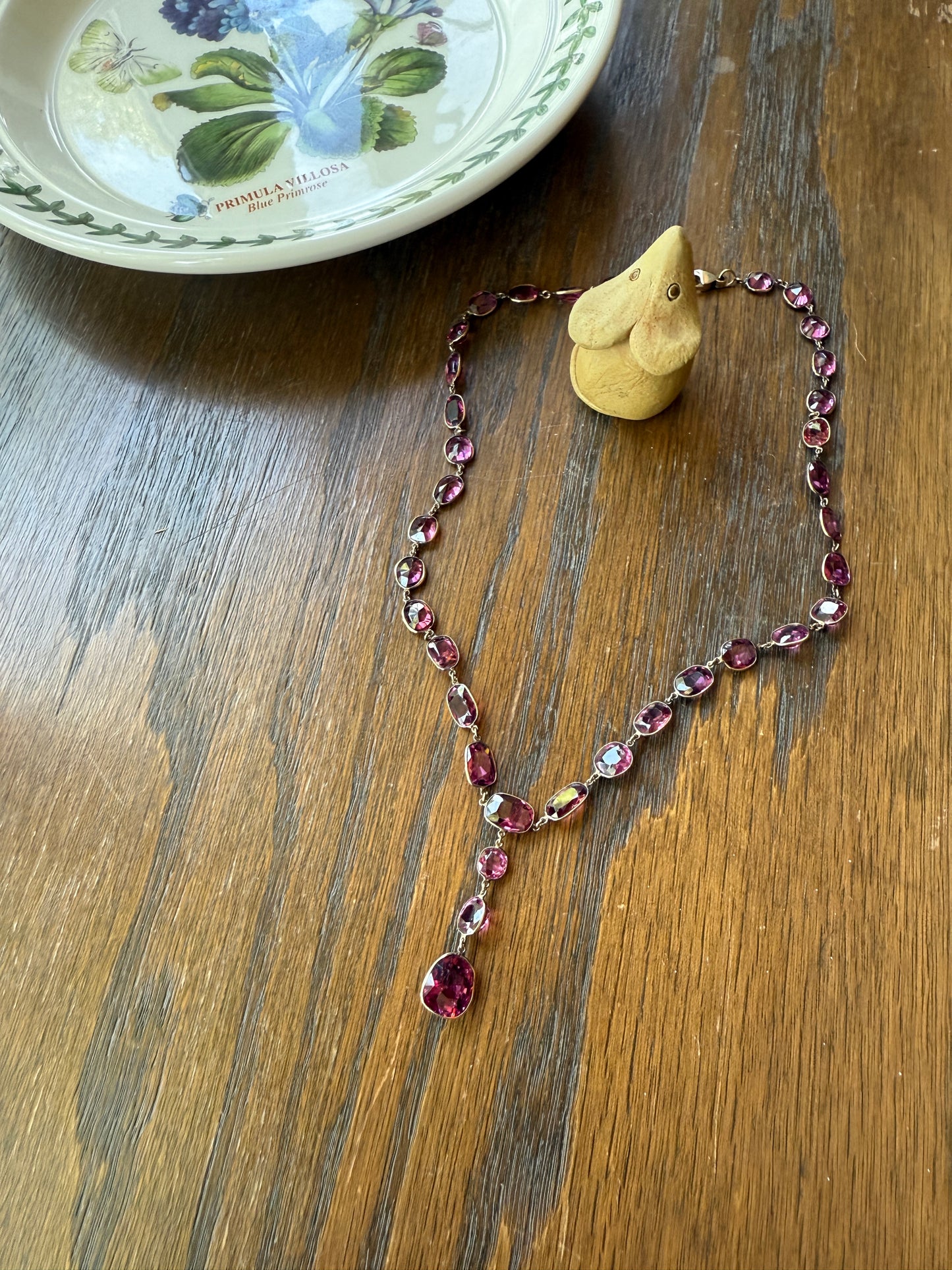 Antique 36 GARNET Riviera Station Chain 10k GOLD Berry Purple Pink Chunky Lariat Y Necklace Collar