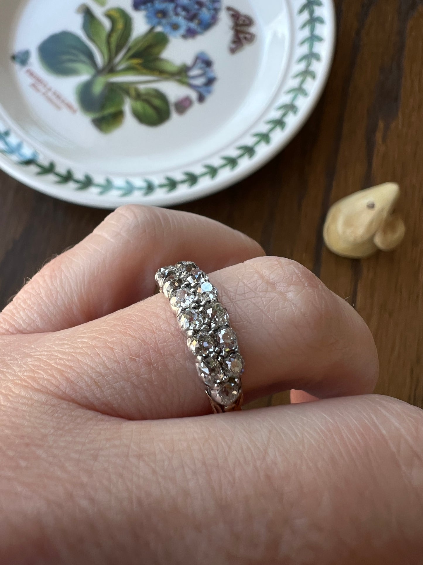 Antique 1.25 Carat Chunky Old Mine Cut DIAMOND Victorian 14k Gold Silver Double Row Ring Collet Set Band Romantic Gift Stacker 1.25ctw OMC