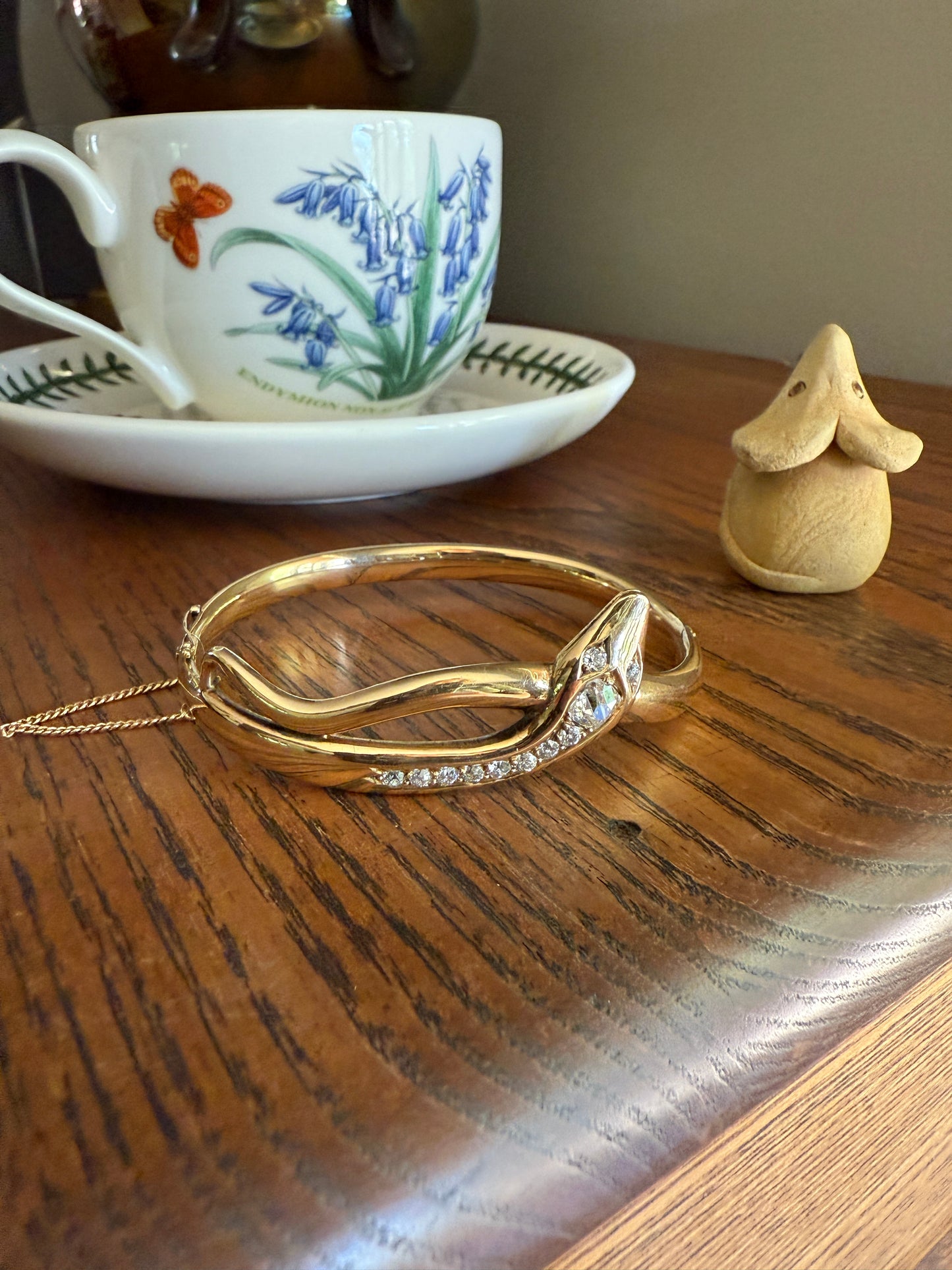 SNAKE Antique 1.3 Carat Old Mine Cut DIAMOND 32g 14k GOLD Chunky Heavy Bangle Bracelet Figural
