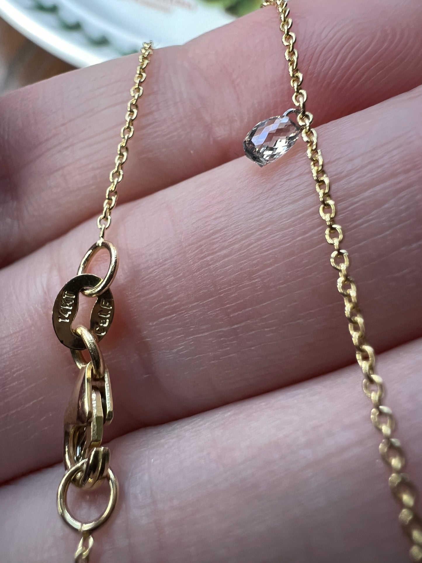 Vintage 1.2 Carat BRIOLETTE Diamonds Multi Drop Necklace 14k Gold Chain Faceted 3D Dangle Pendants