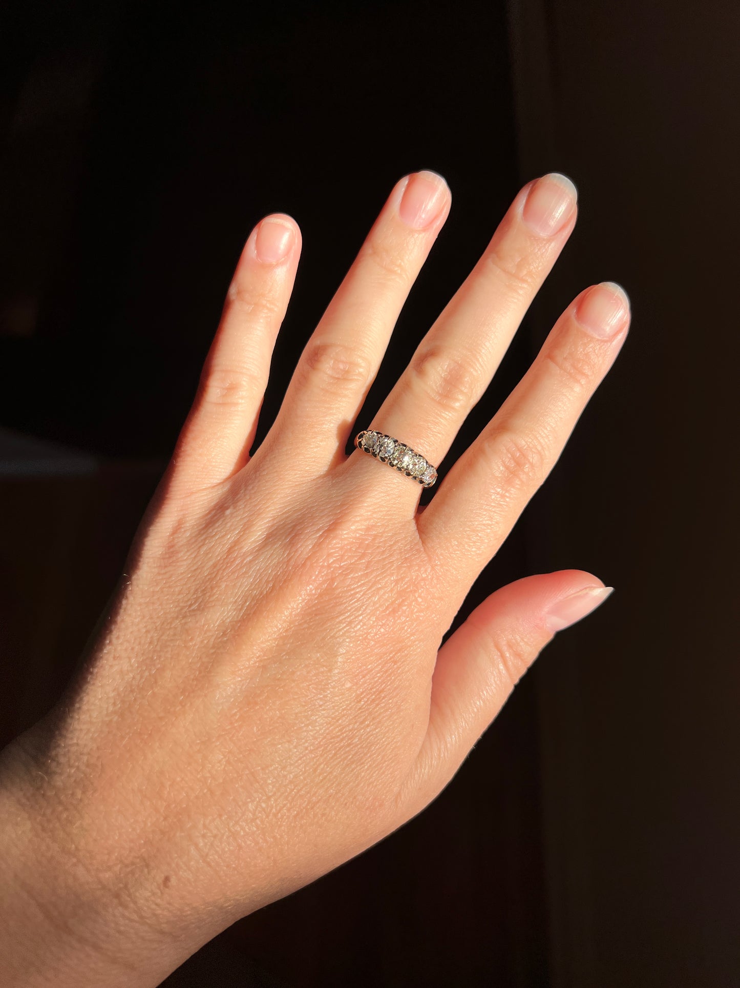 Antique 1.25 Carat Old Mine Cut DIAMOND 5 Five Stone Band Ring 18k Gold Linear Chunky Victorian