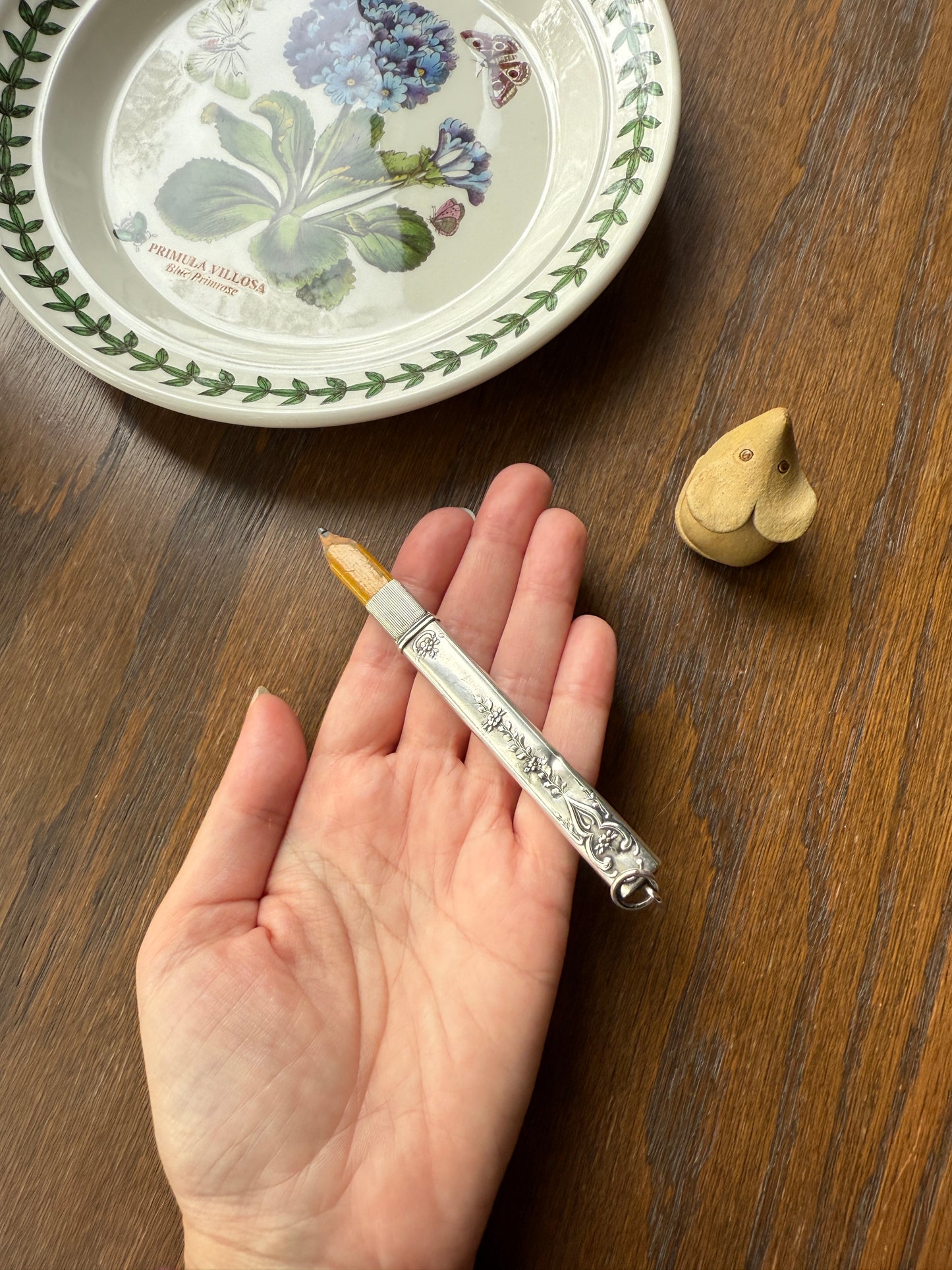 Floral Solid Silver French Chatelaine Pencil Needle Case Pendant
