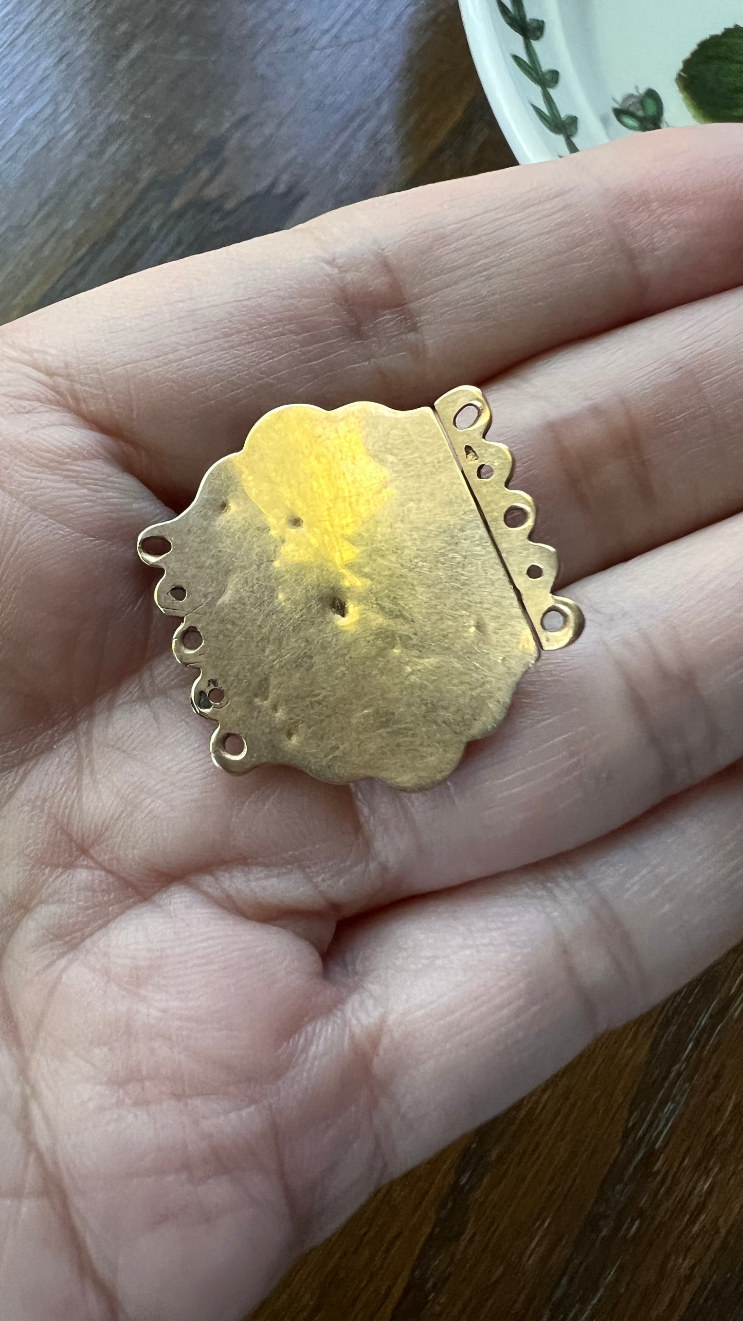 FLORAL Antique VICTORIAN Large French Clasp Pendant Panel 18k Gold Solid Enamel Pansy Necklace Bracelet Extender