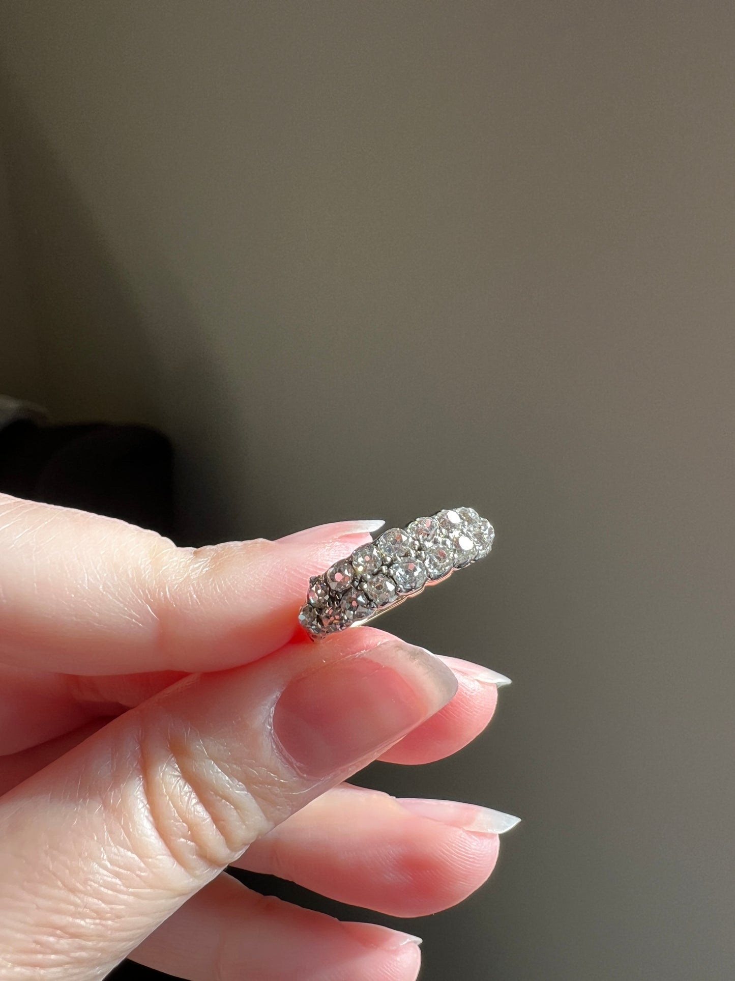 Antique 1.25 Carat Chunky Old Mine Cut DIAMOND Victorian 14k Gold Silver Double Row Ring Collet Set Band Romantic Gift Stacker 1.25ctw OMC