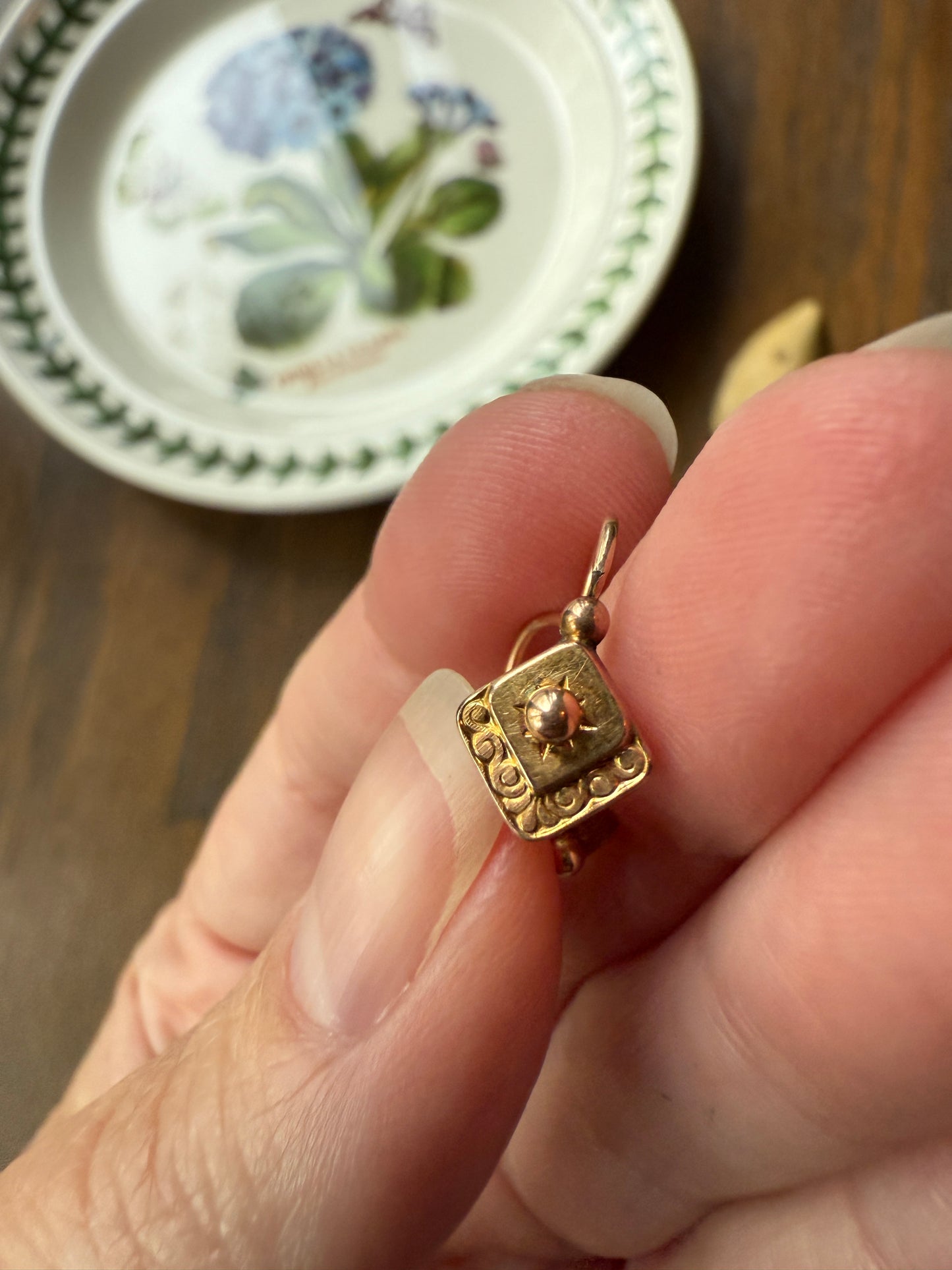 Dormeuse Dangle Earrings French ANTIQUE " FIX " Brand Rose Gold Fill Ball Rivet Bead Geometric