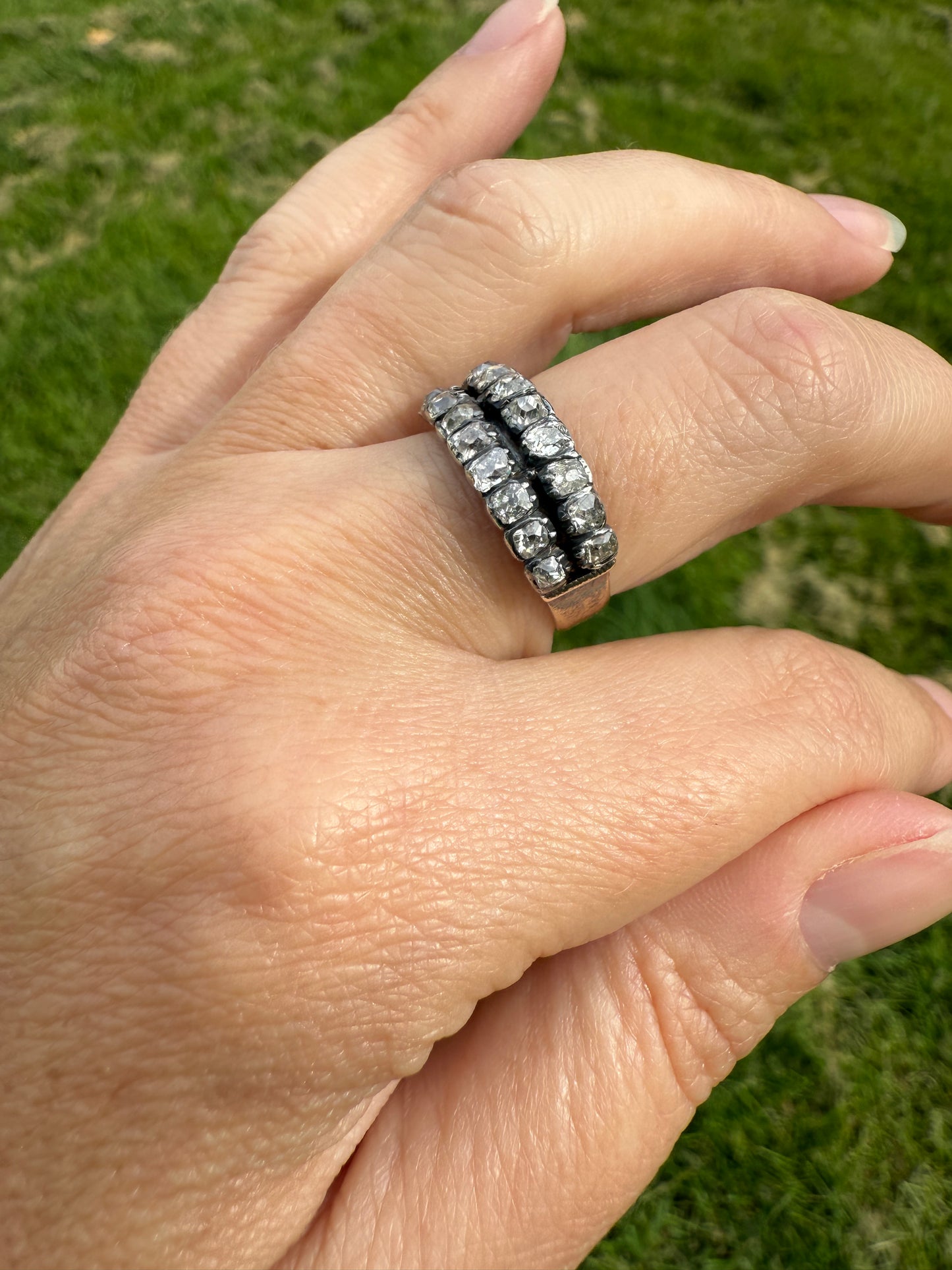 Antique 1.25 Carat Chunky Old Mine Cut DIAMOND Georgian 10k Gold Half Hoop Cigar Band Double Row Ring