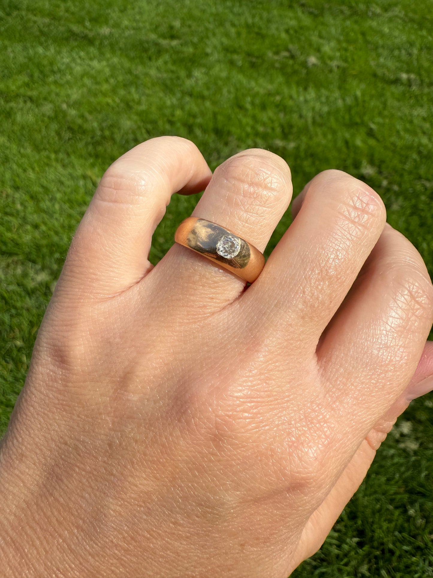 French Antique .3 Carat Old Mine Cut Diamond Gypsy Ring 18k GOLD Domed Band Solitaire Stacker Victorian Man Unisex