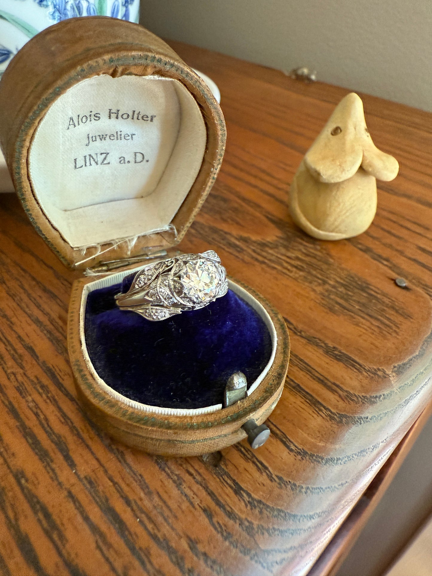 PLATINUM 1.7Ctw Art Deco Eye CLEAN Old European Cut Diamond Solitaire Engagement Ring w/ Wedding Set Wrap Encrusted Leaf Prong Antique c1928