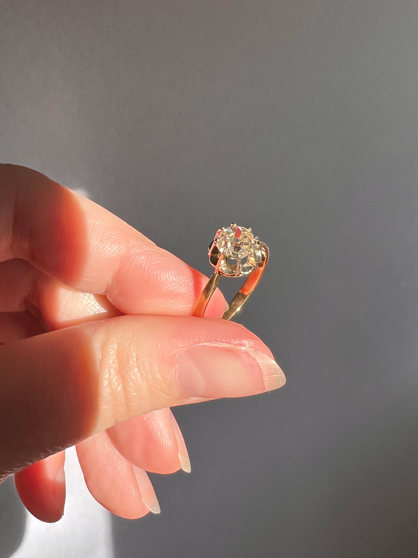 Old Mine Cut DIAMOND Solitaire Ring .9 Carat Eye Clean French Edwardian Antique Engagement Ring 18k Gold Illusion