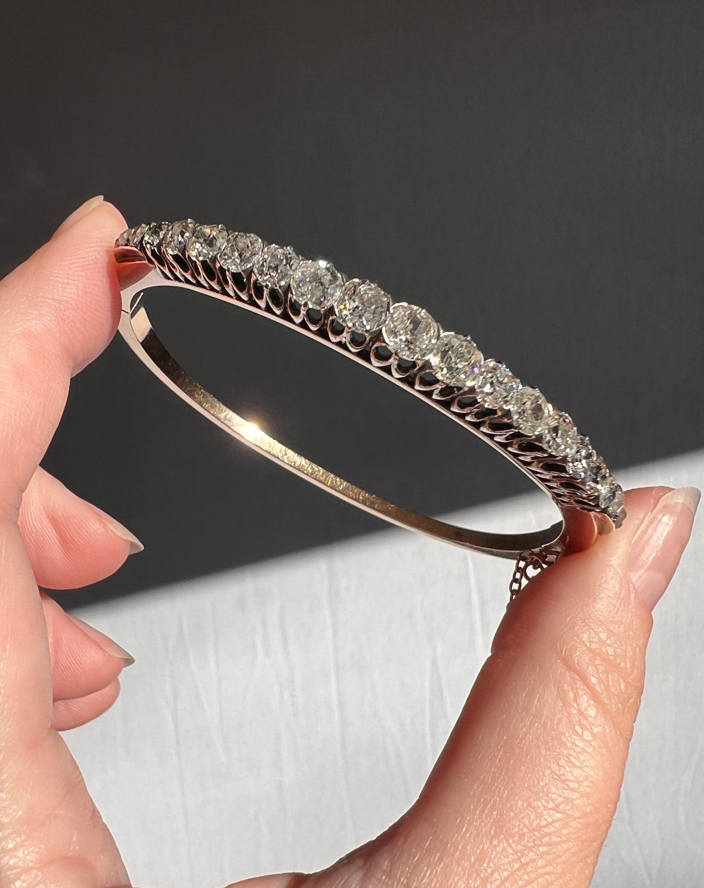 Antique 4.35 CARAT Old Mine Cut DIAMOND Encrusted Hinged Bangle Line Bracelet 18k Gold Victorian Wriststack