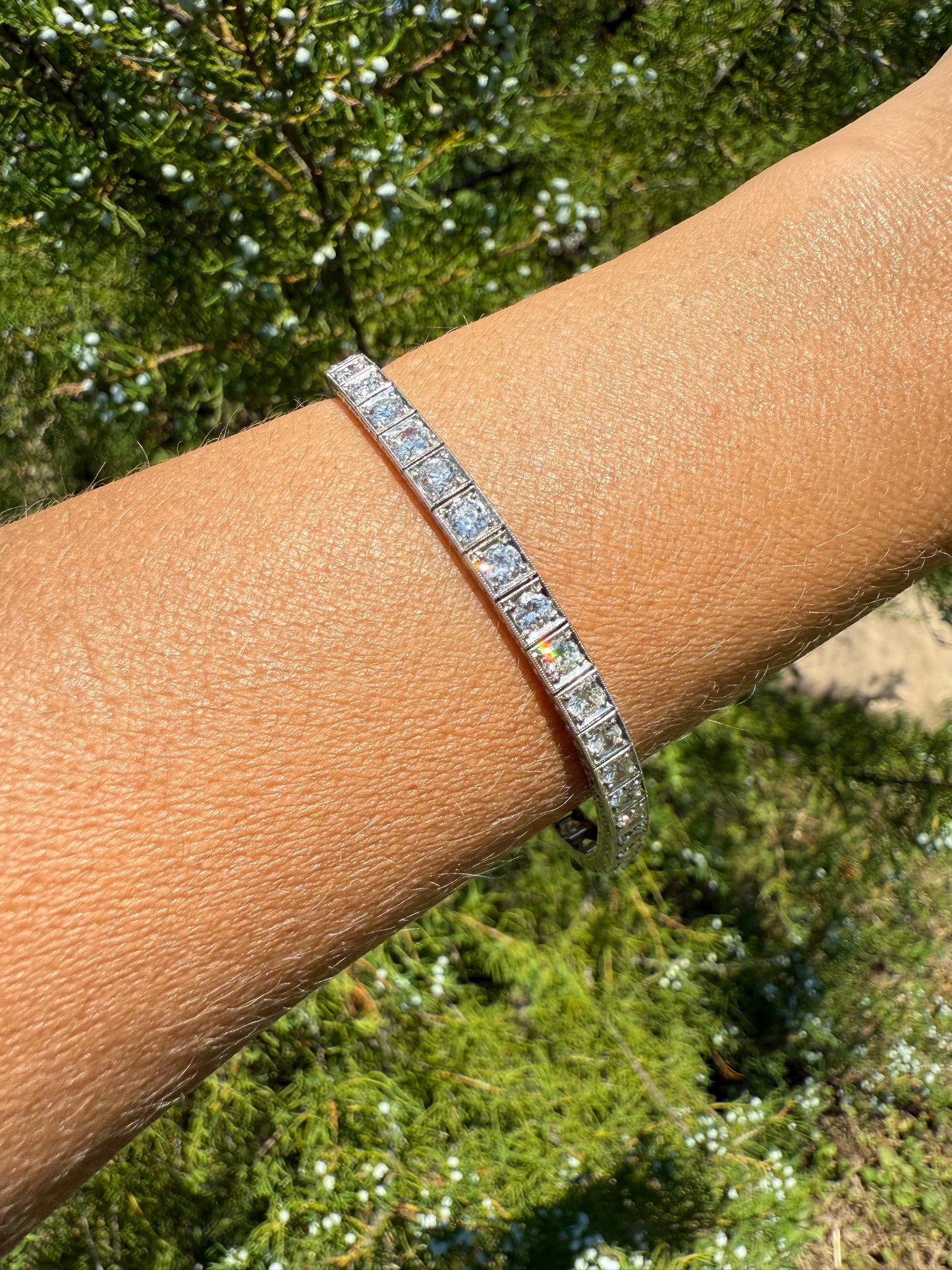 Art Deco 6.25 CARAT 39 Transitional Cut DIAMOND Line Riviera Tennis Bracelet Platinum French Vintage Eternity Square Riviere