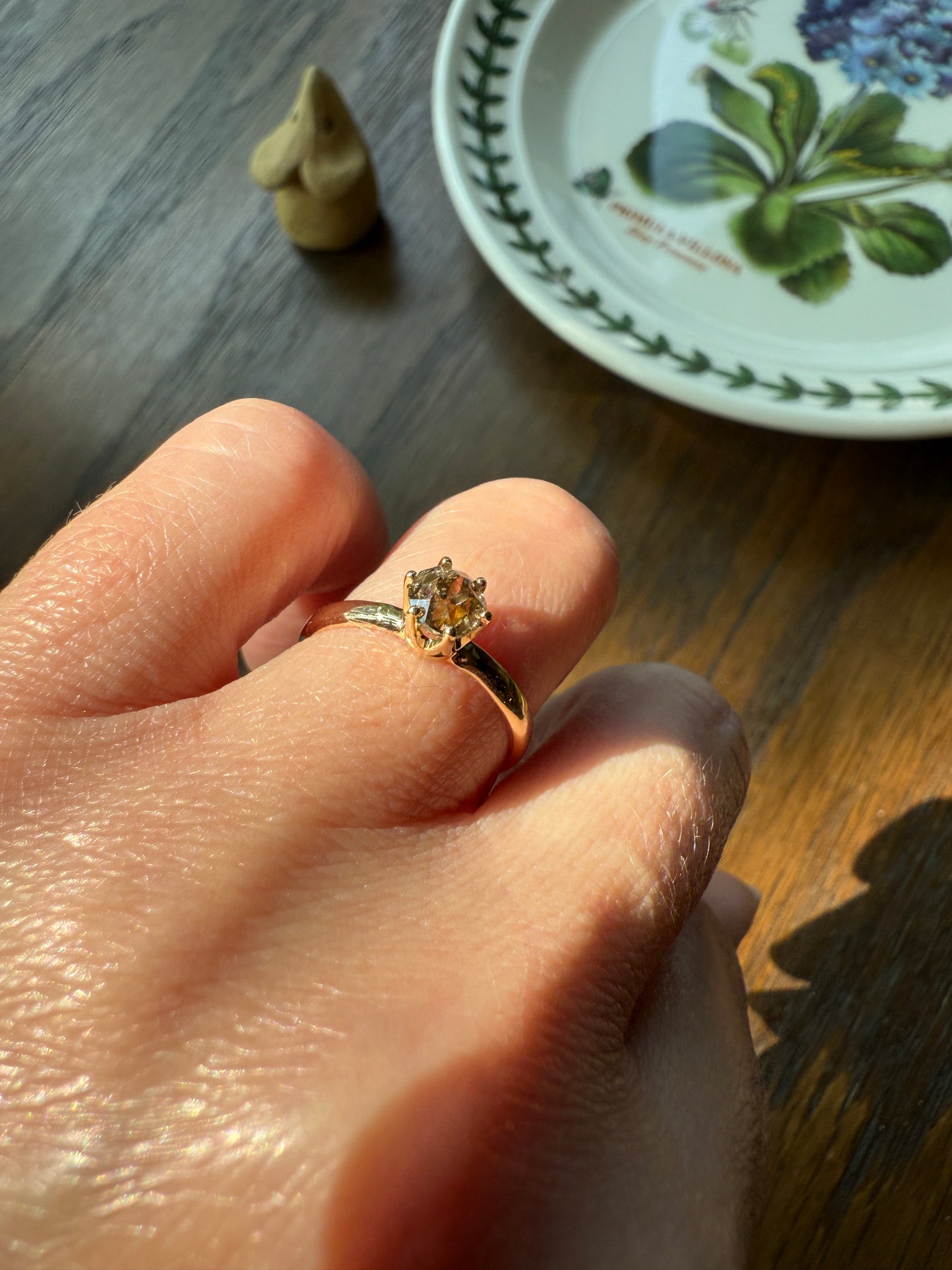 Vintage Band Antique Diamond .69 Carat Fancy Brown Old Mine Cut 18k Gold Dated Wedding Ring Solitaire Champagne Ooak Engagement
