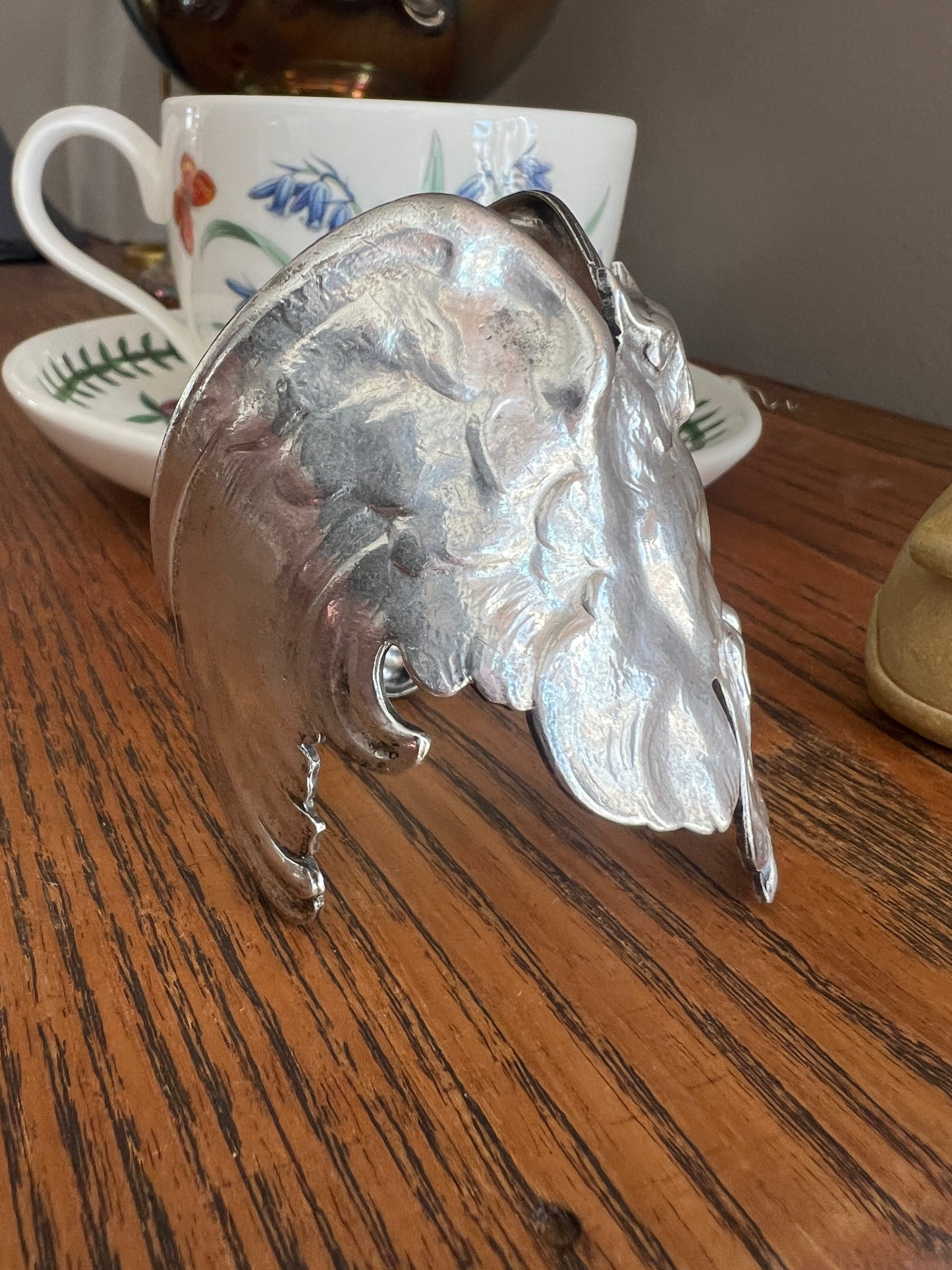 OWL French Antique Silver Plate Figural Cuff Bracelet LARGE Art Nouveau Unique Bangle Lifelike Sculpted Design Statement Piece Wisdom Wise