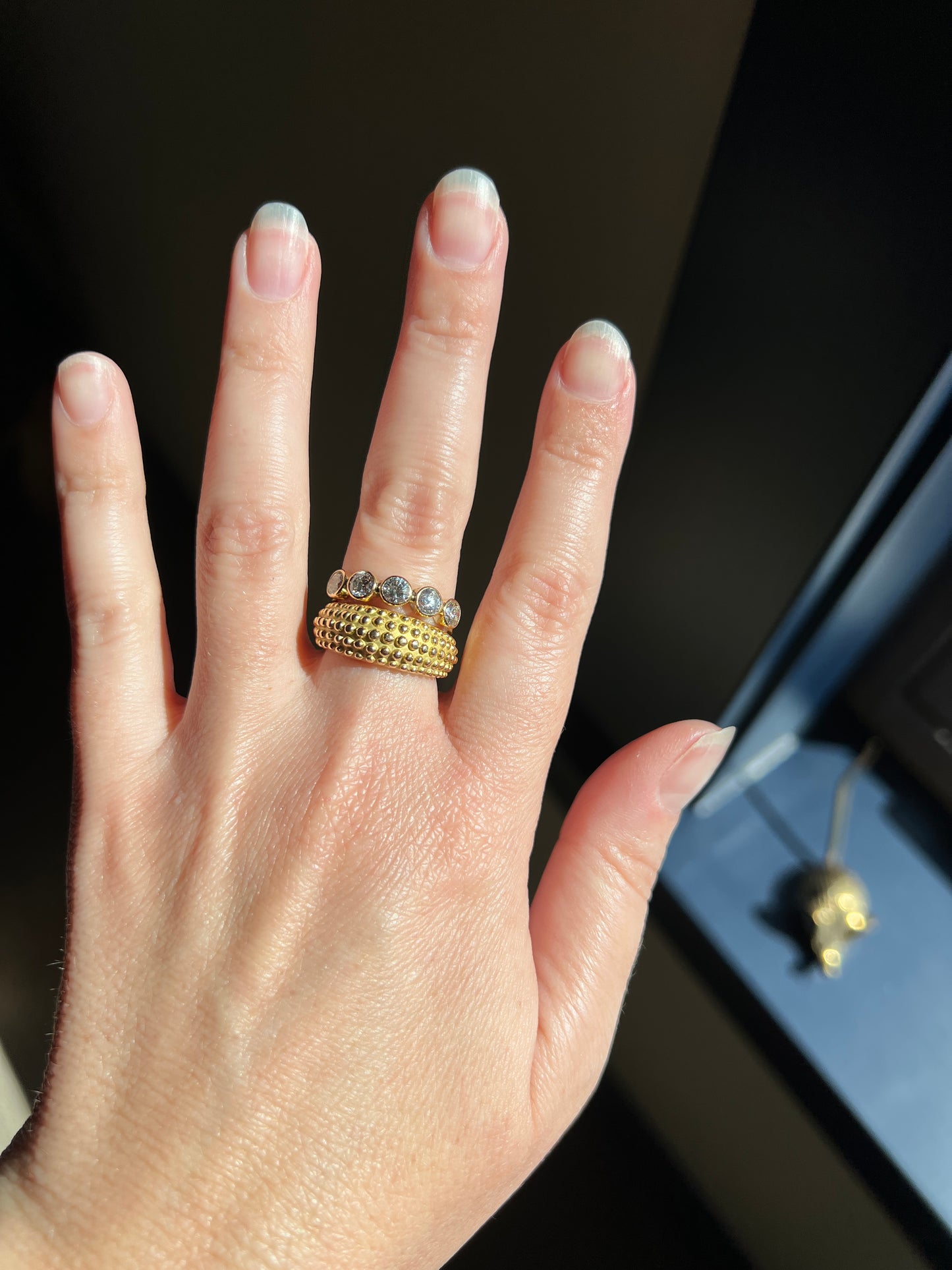 Vintage 1.35 Carat DIAMOND Uniform Five Stone Band Stacker Ring 18k Gold French Wedding Circular Bezel Set Half Hoop