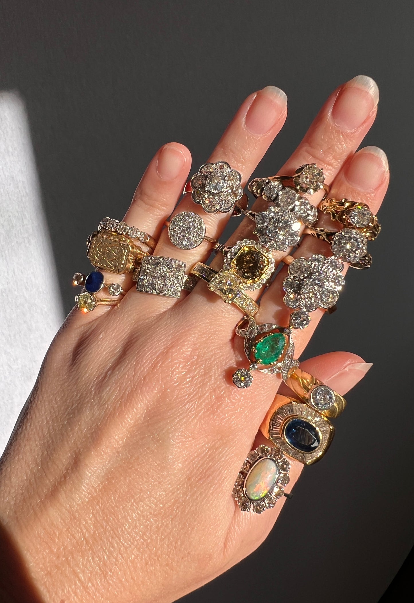 Two Carat 14 Old Mine Cut DIAMOND Curved Cluster Grid Ring French Antique Platinum Cobblestone