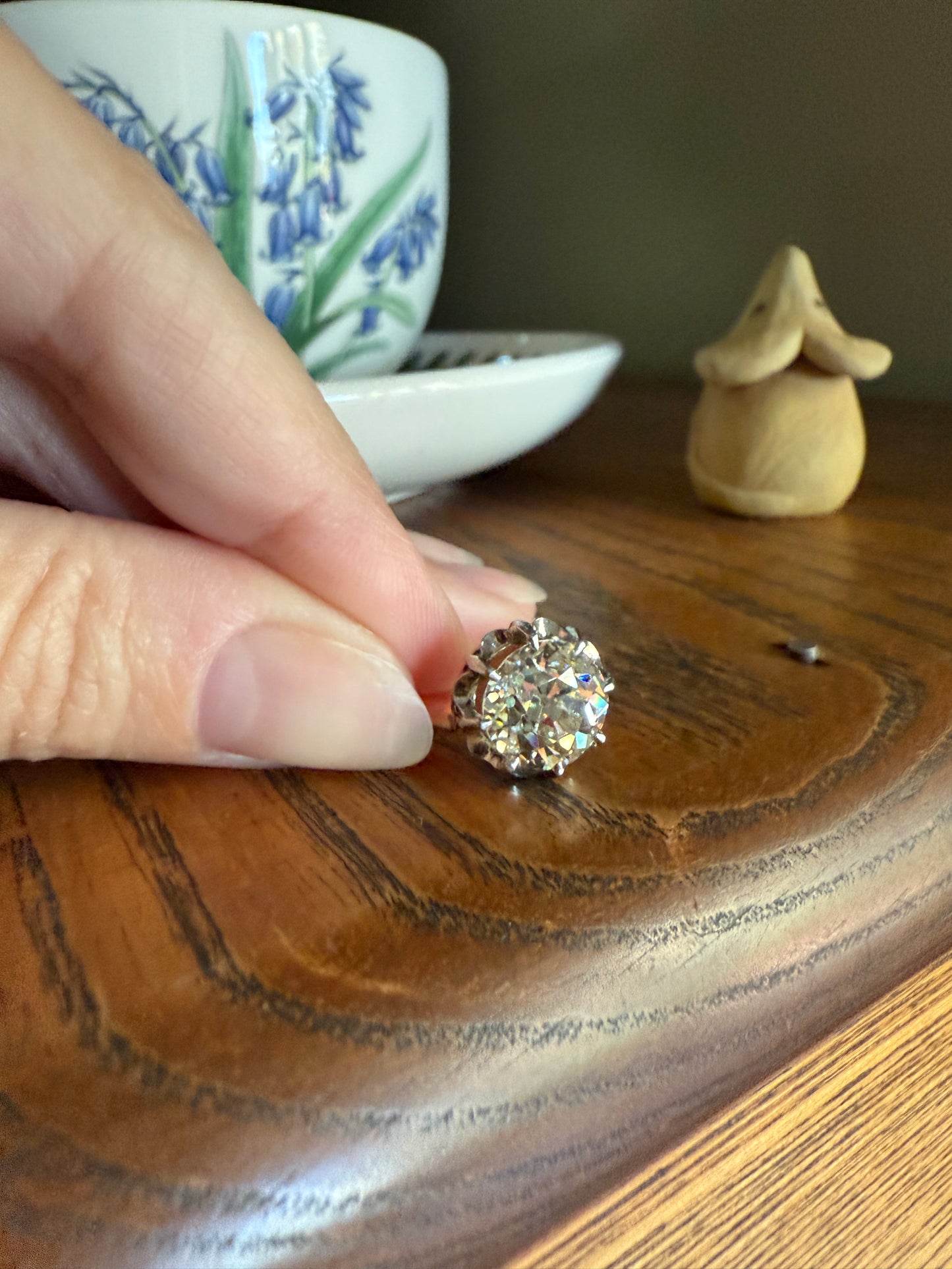 Special French Original Antique 3.5 CARAT Old European Cut DIAMOND Eye Clean Solitaire Engagement Ring 18k Rosy Gold Platinum Fiery OEC