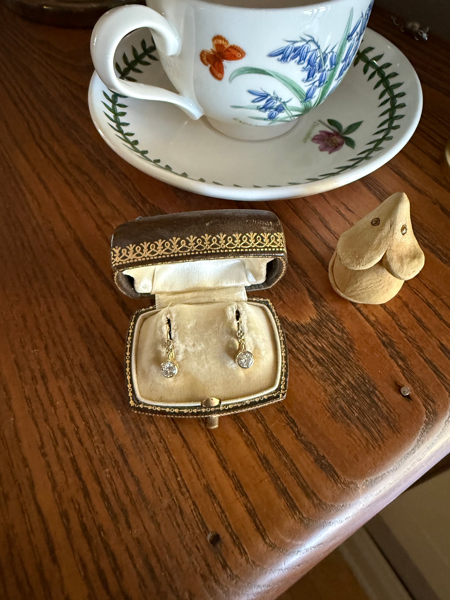 FRENCH Vintage 18k GOLD .75 Carat Tdw Transitional Cut Diamond Earrings Dangle Dormeuse Gift Belle Epoque Bridal Something Old Bezel Set