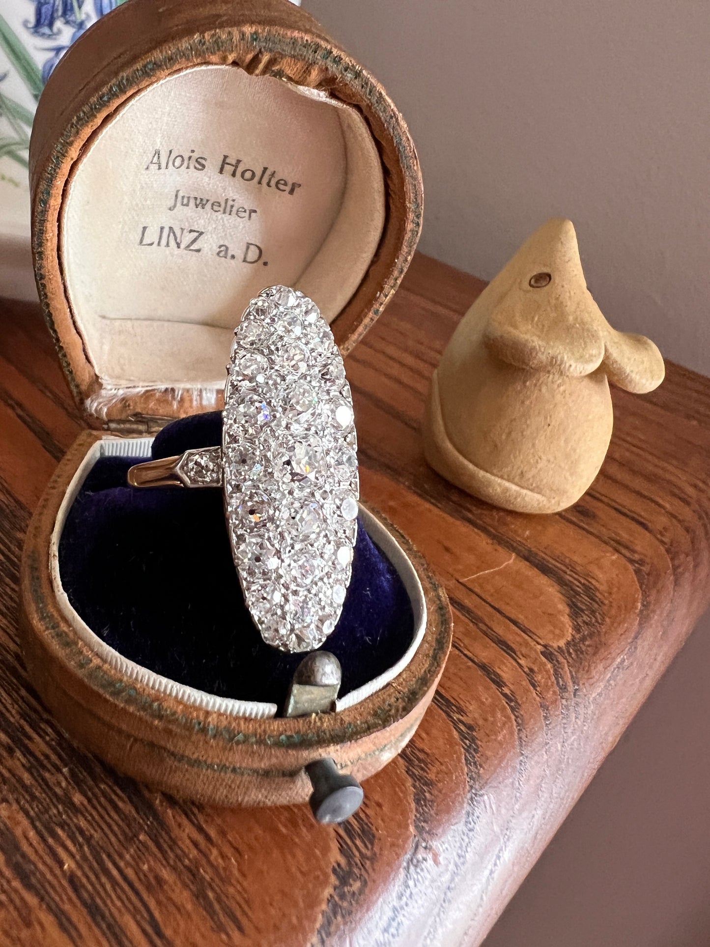XL Oval French ANTIQUE 3.2 Carat 29 Old Mine Cut DIAMOND 15 Rose Cluster Ring