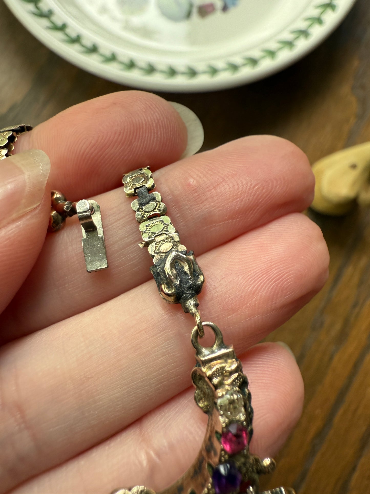 REGARD Old Mine Cut Diamond Amethyst Garnet Paste HEART Antique VICTORIAN Book Chain Necklace Pendant 10k Pale Gold