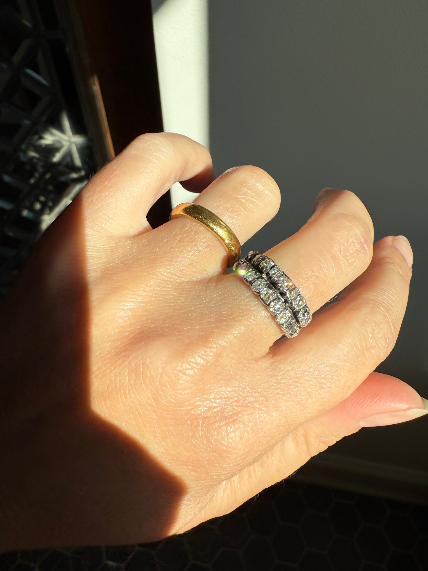 Antique 1.25 Carat Chunky Old Mine Cut DIAMOND Georgian 10k Gold Half Hoop Cigar Band Double Row Ring